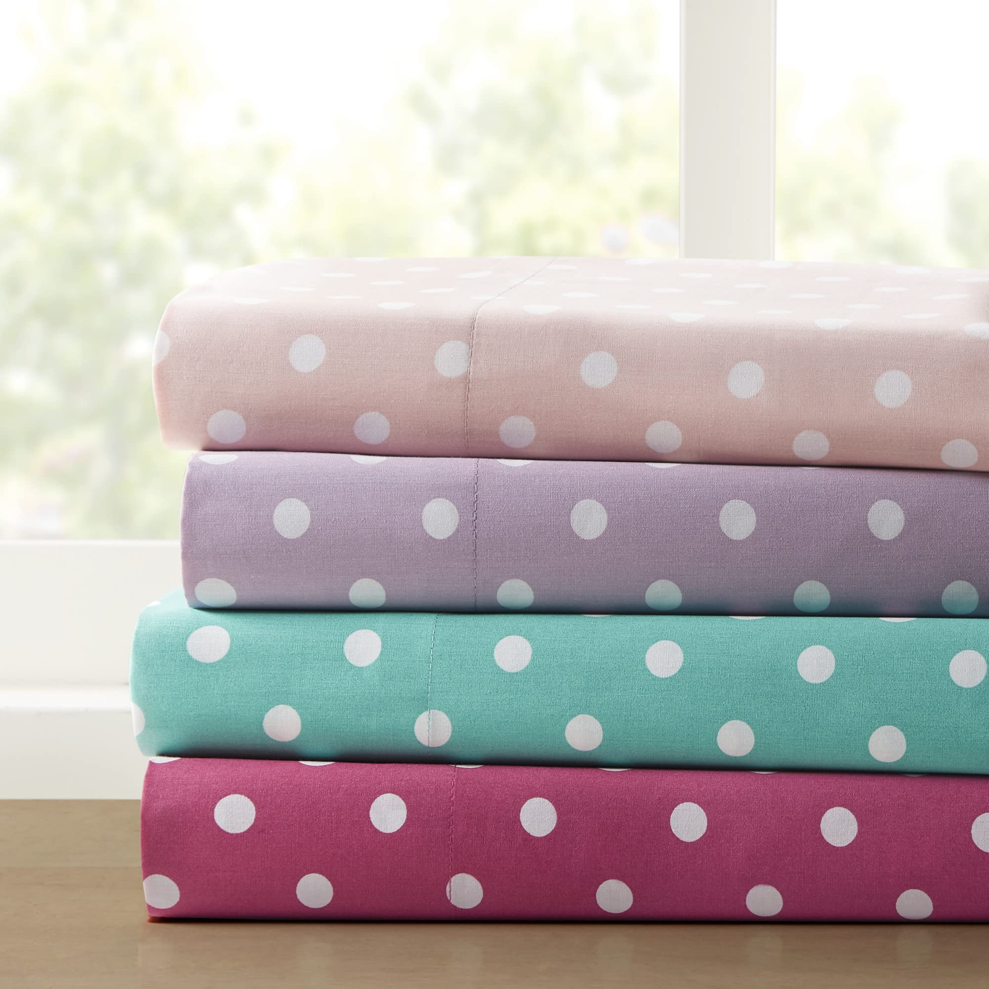 Mi Zone 100% Cotton Percale Ultra Soft Sheet Set, Queen, Purple Polka Dot