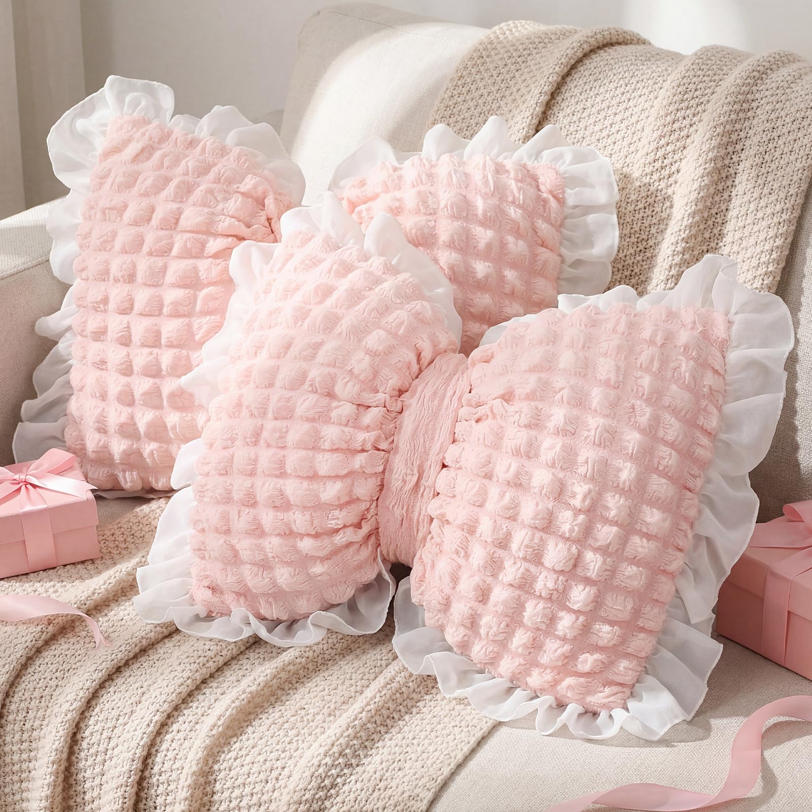 Yousoontic 2 Pcs Bow Pillows 15.7 * 12.6 in Coquette Throw Pillow Cute Bow Shaped Cushion Plush Lumbar Decorative for Girls Room