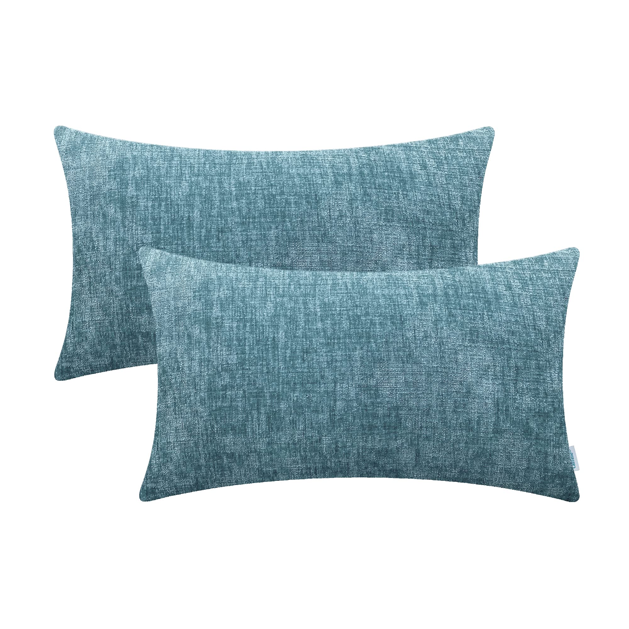 Calitime Pack Of 2 Cozy Pillow Covers Cases For Couch Sofa Home Decoration Solid Dyed Soft Chenille 12 X 20 Inches Smoke Blue