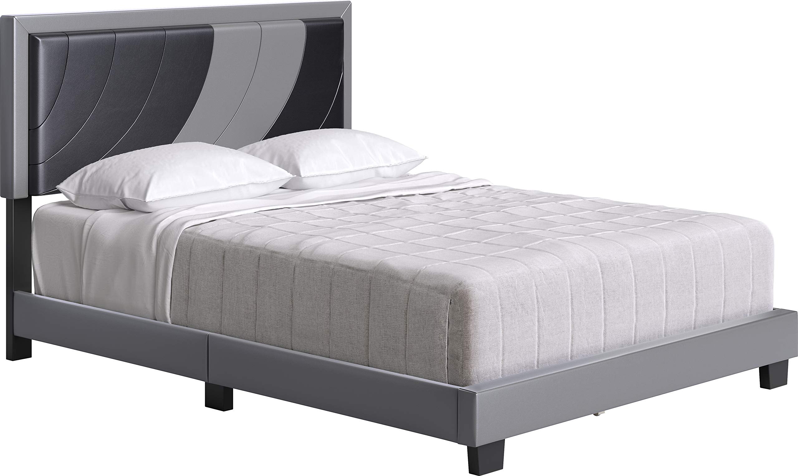 Boyd Sleep Bree Upholstered Platform Bed with Headboard and Durable Mattress Foundation with Strong 14 Wood Slat Supports, No BoxSpring Required: King, Black/Gray