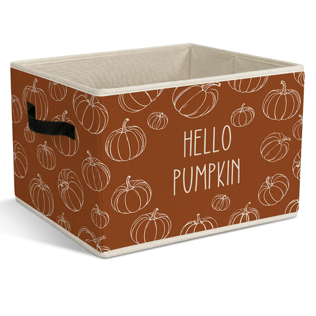 Yorhifa Hello Pumpkin Rustic Orange Fall Storage Bins with Handles, Farmhouse Autumn Pumpkin Collapsible Laundry Basket Organize