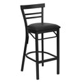 Flash Furniture HERCULES Series Black Two-Slat Ladder Back Metal Restaurant Barstool - Black Vinyl Seat