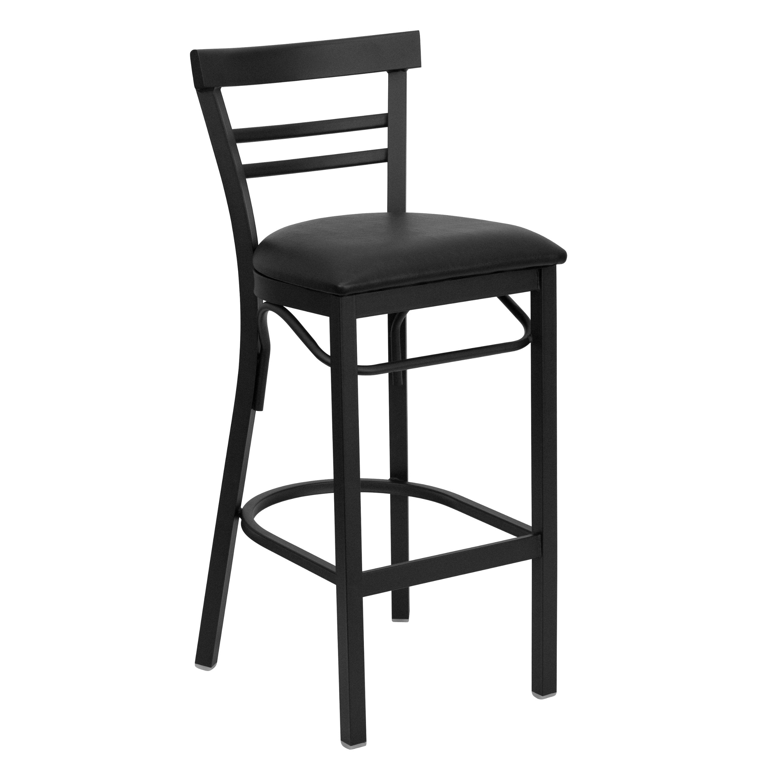 Flash Furniture HERCULES Series Black Two-Slat Ladder Back Metal Restaurant Barstool - Black Vinyl Seat