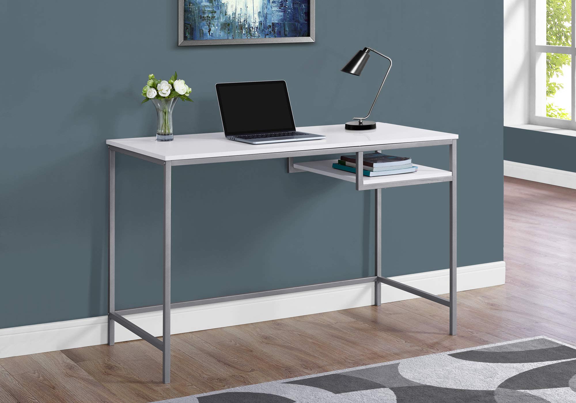 Monarch Specialties Contemporary Laptop Table with Shelf Home & Office Computer Desk-Metal Legs, 48' L, White