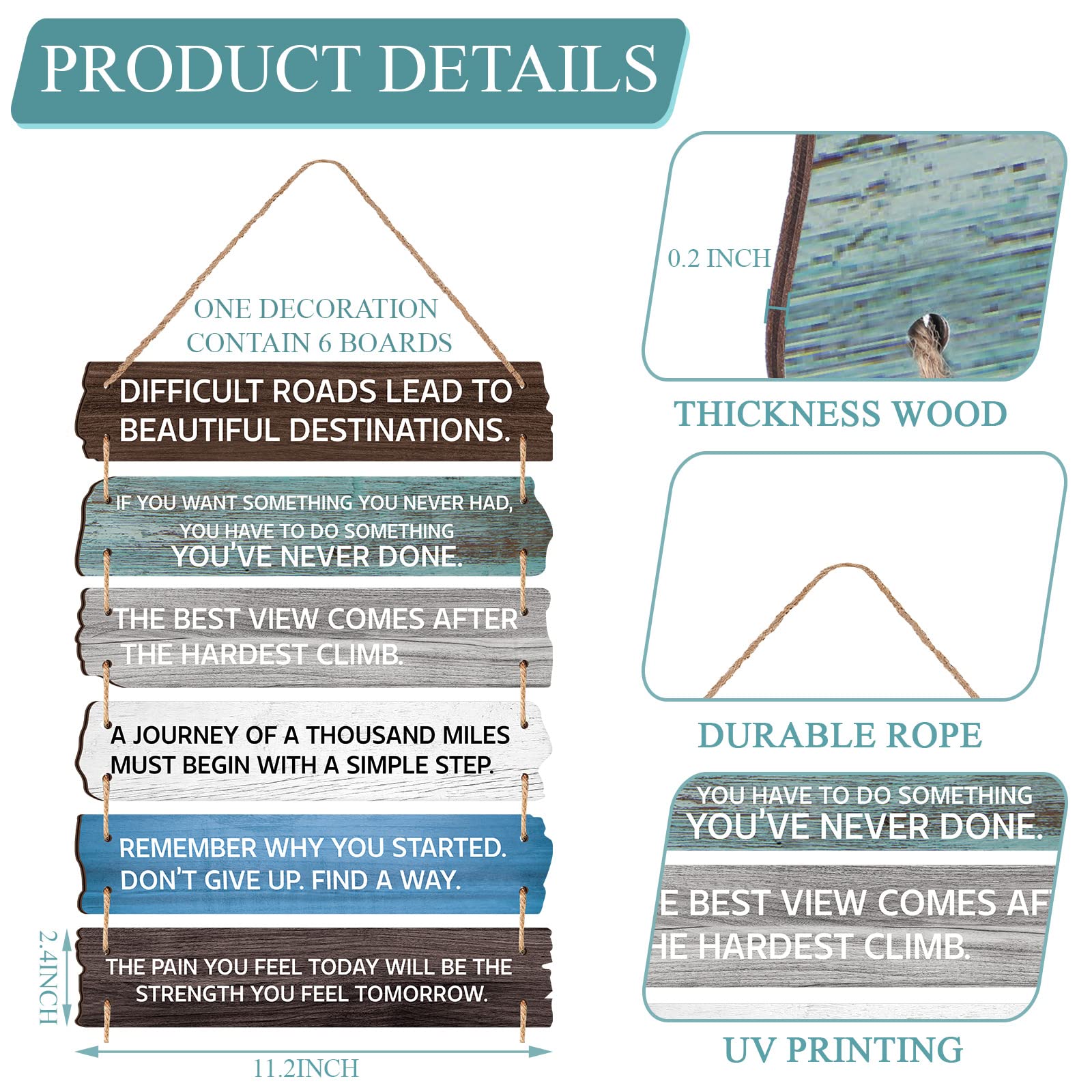 6 Pieces Watch Your Thoughts Wall Art Inspirational Quotes Wall Art Motivational Wooden Decor Rustic Hanging Wall Plaque Sign Po