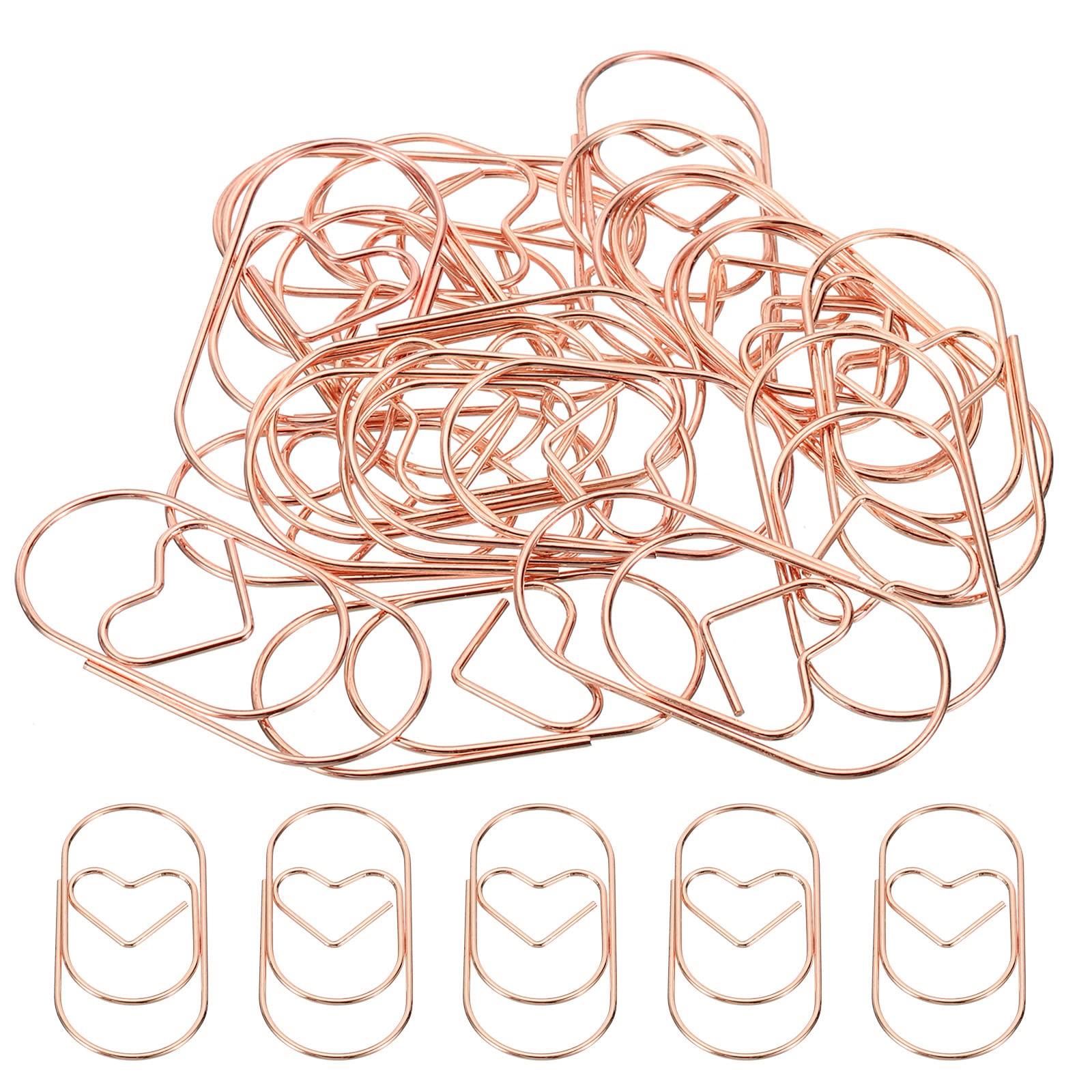 Meccanixity Paper Clip Heart-Shaped Cute Decorative Fun Clips Bookmarks 2 Inch Rose Gold For Organize Office Home, Pack Of 20