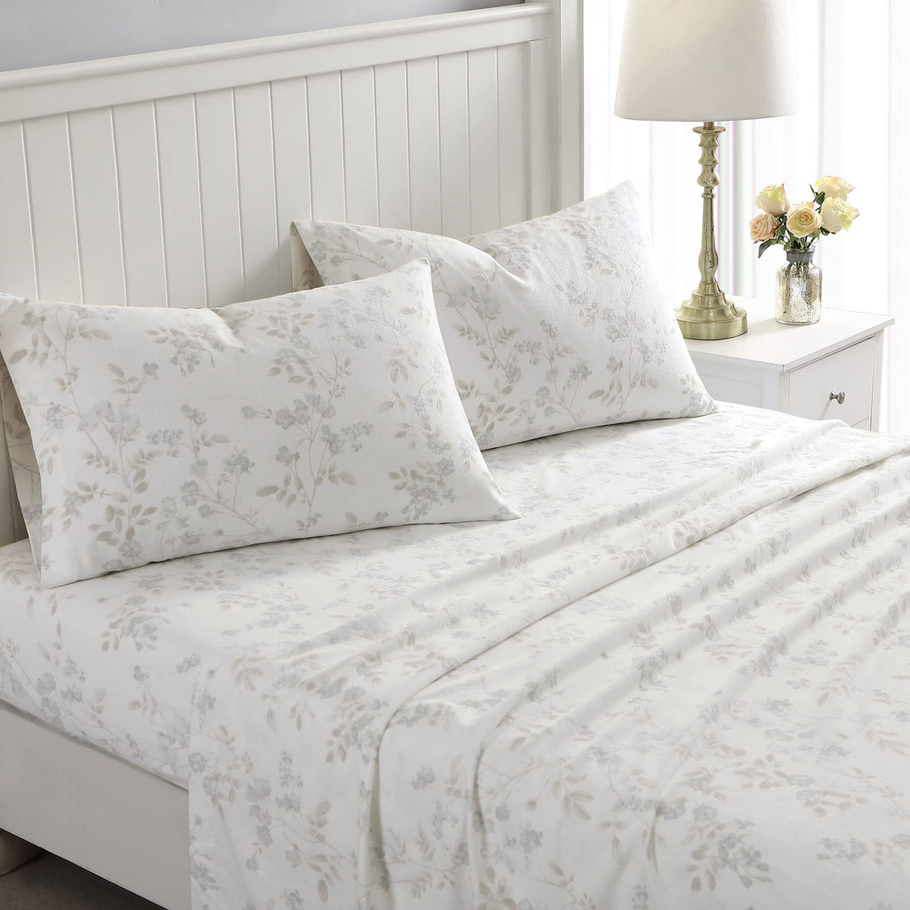Laura Ashley Home - Twin Sheets, Cotton Flannel Bedding Set, Brushed For Extra Softness & Comfort (Fawna, Twin)