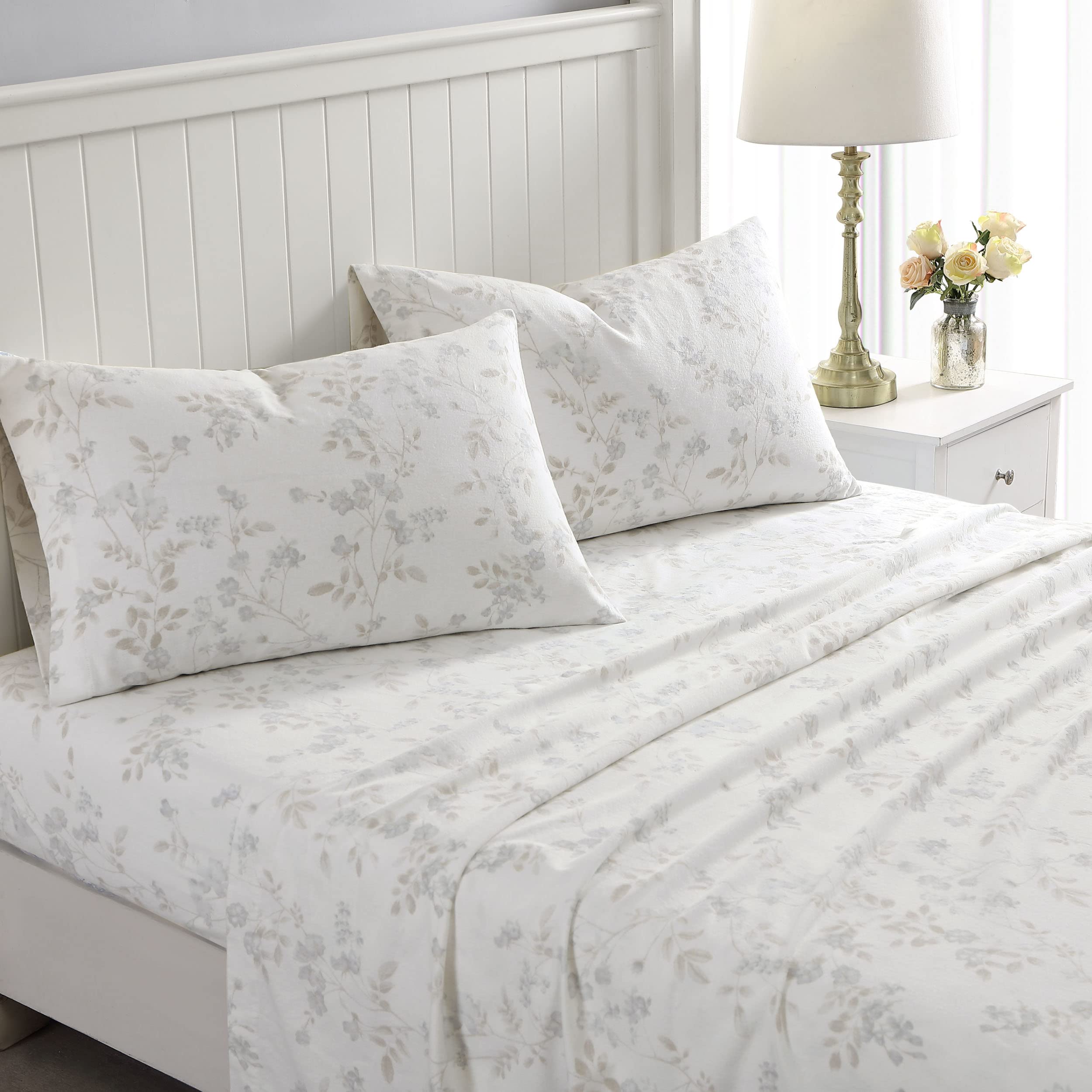 Laura Ashley Home - Twin Sheets, Cotton Flannel Bedding Set, Brushed For Extra Softness & Comfort (Fawna, Twin)