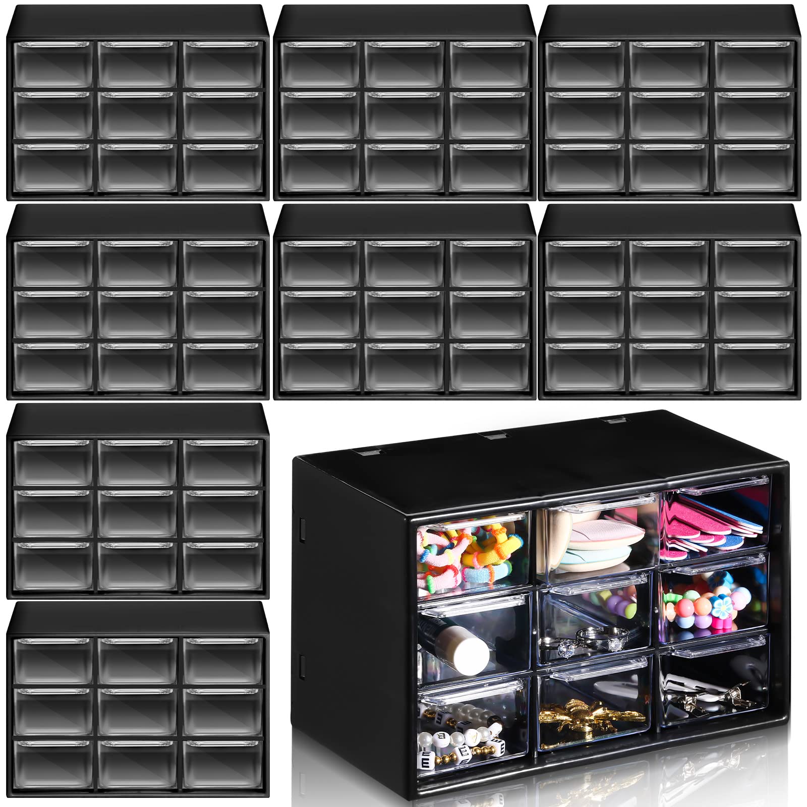 Rtteri 9 Pieces Mini Drawer Organizer Plastic Desktop Storage Box Desk Craft Organizer With 9 Clear Drawers For Office Home Jewe