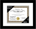 Creative Picture Frames 9x12 Classic Black Diploma Frame with White Mat Glass Easel and Installed Wall Hangers | Frame Holds 11x