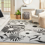 Nourison Aloha Indoor/Outdoor Black White 7'10' X 10'6' Area Rug, Easy Cleaning, Non Shedding, Bed Room, Living Room, Dining Room, Kitchen (8X11)
