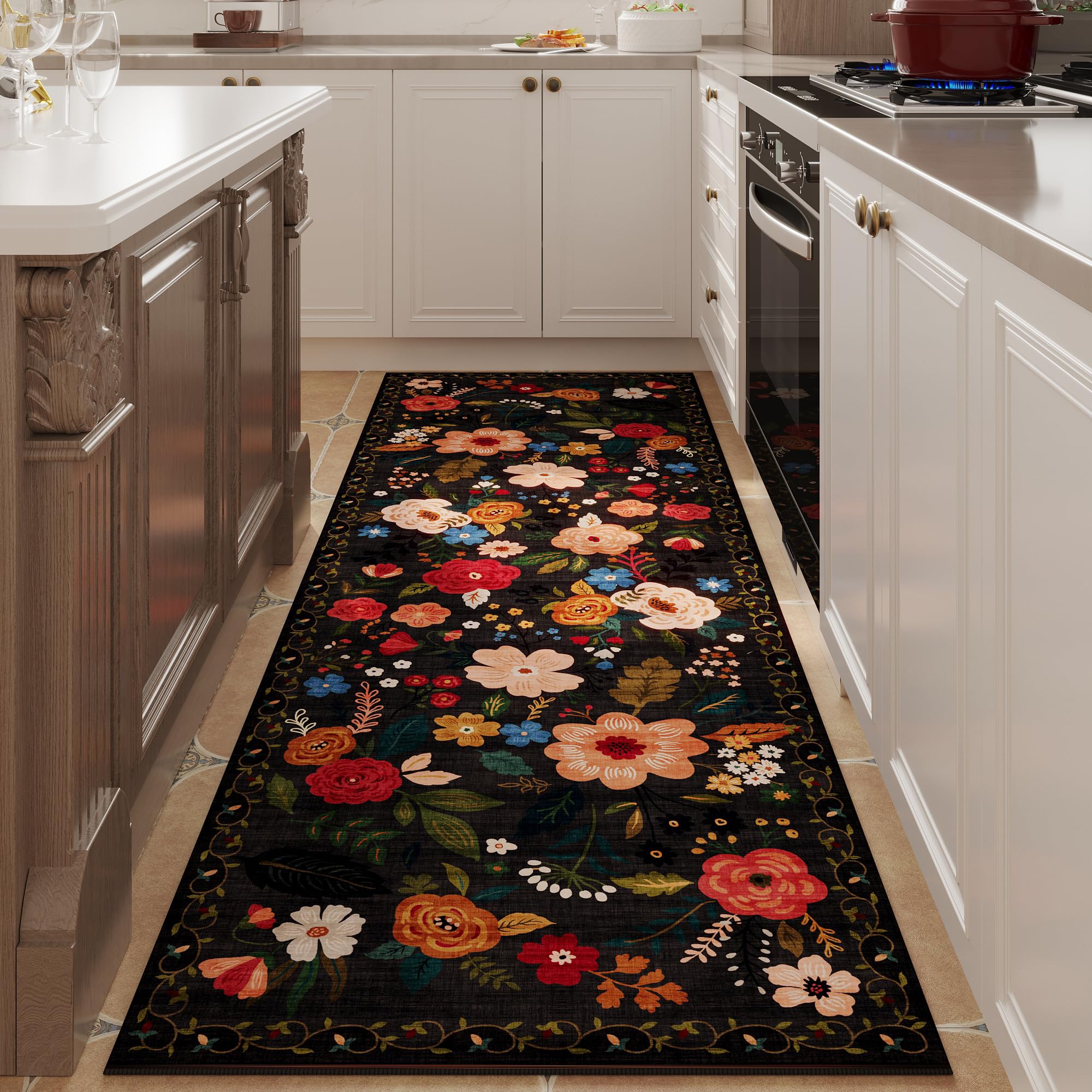 Rugcomf Runner Rug for Hallways Kitchen Runner Rug Non Slip 2x 6 Washable Runner Rugs with Rubber Backing Soft Floral Carpet R