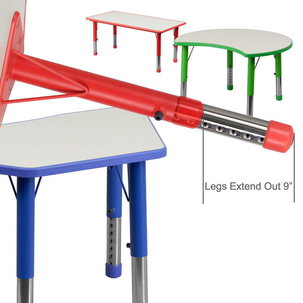 Flash Furniture Wren 21.875''W X 26.625''L Rectangular Green Plastic Height Adjustable Activity Table With Grey Top