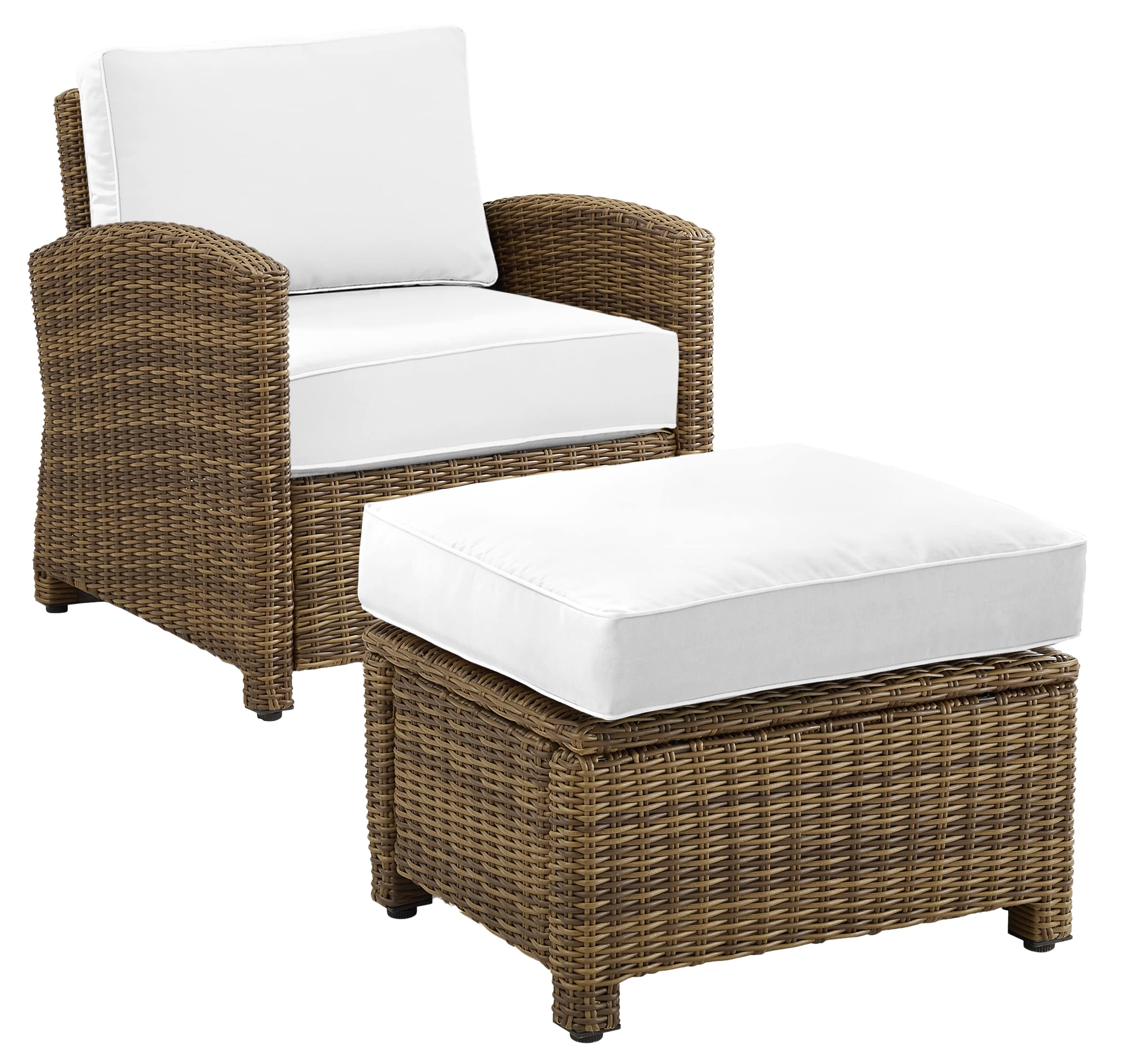 Crosley Furniture Bradenton 2-Piece Outdoor Chair and Ottoman Set, Wicker Patio Conversation Sets for Porch, Brown with Sunbrella Cushions