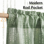 Jinchan Boho Kitchen Curtains Linen Tier Curtains 24 Inch Bohemian Cafe Curtains Geometric Striped Small Window Curtains Light Filtering Farmhouse Country For Bathroom Rv 2 Panels Sage Green