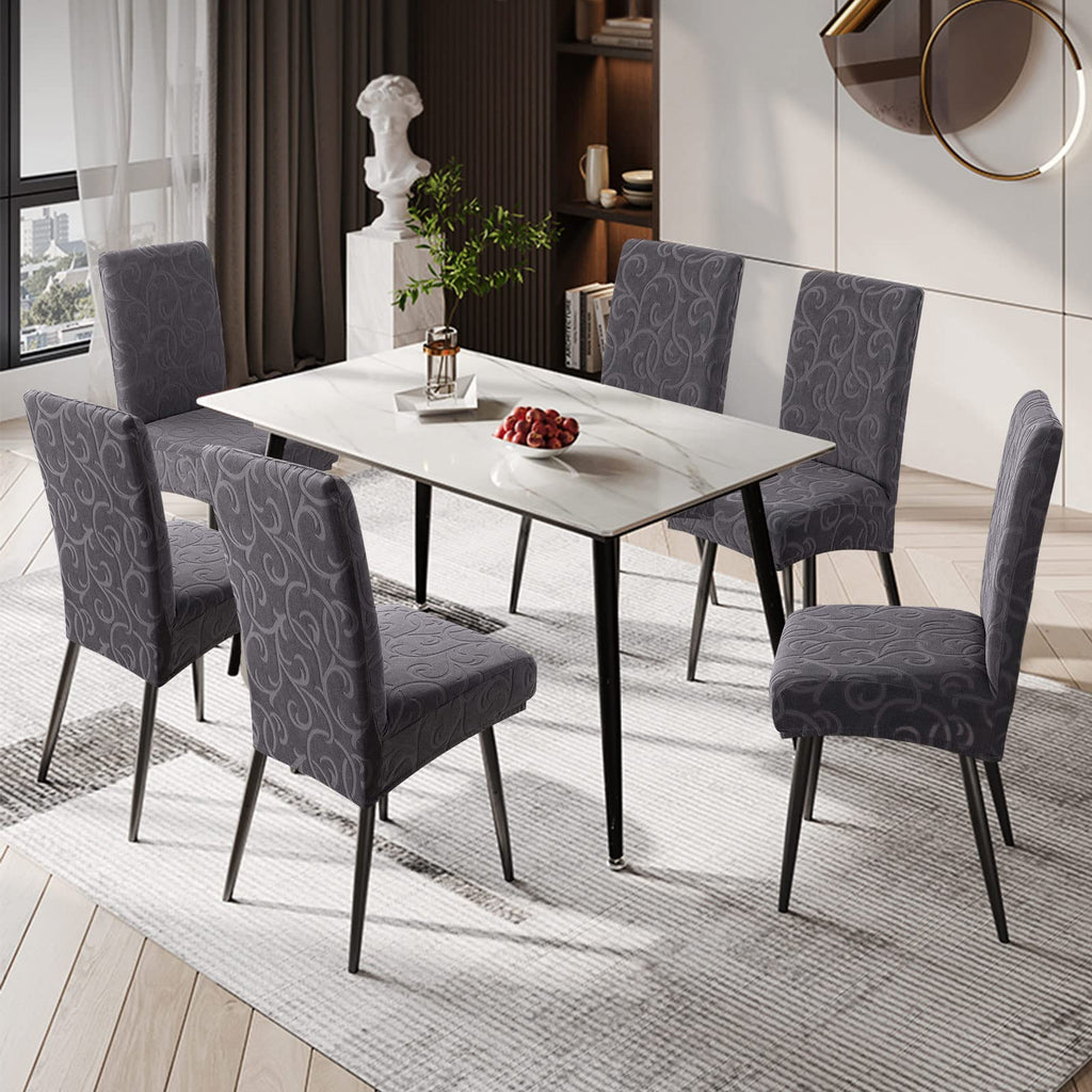 Genina Waterproof Dining Room Chair Covers Stretch Parsons Chair Slipcovers For Dining Room Kitchen Chair Protector Cover, Removable, Washable (6, Flower Pattern-Dark Gray)
