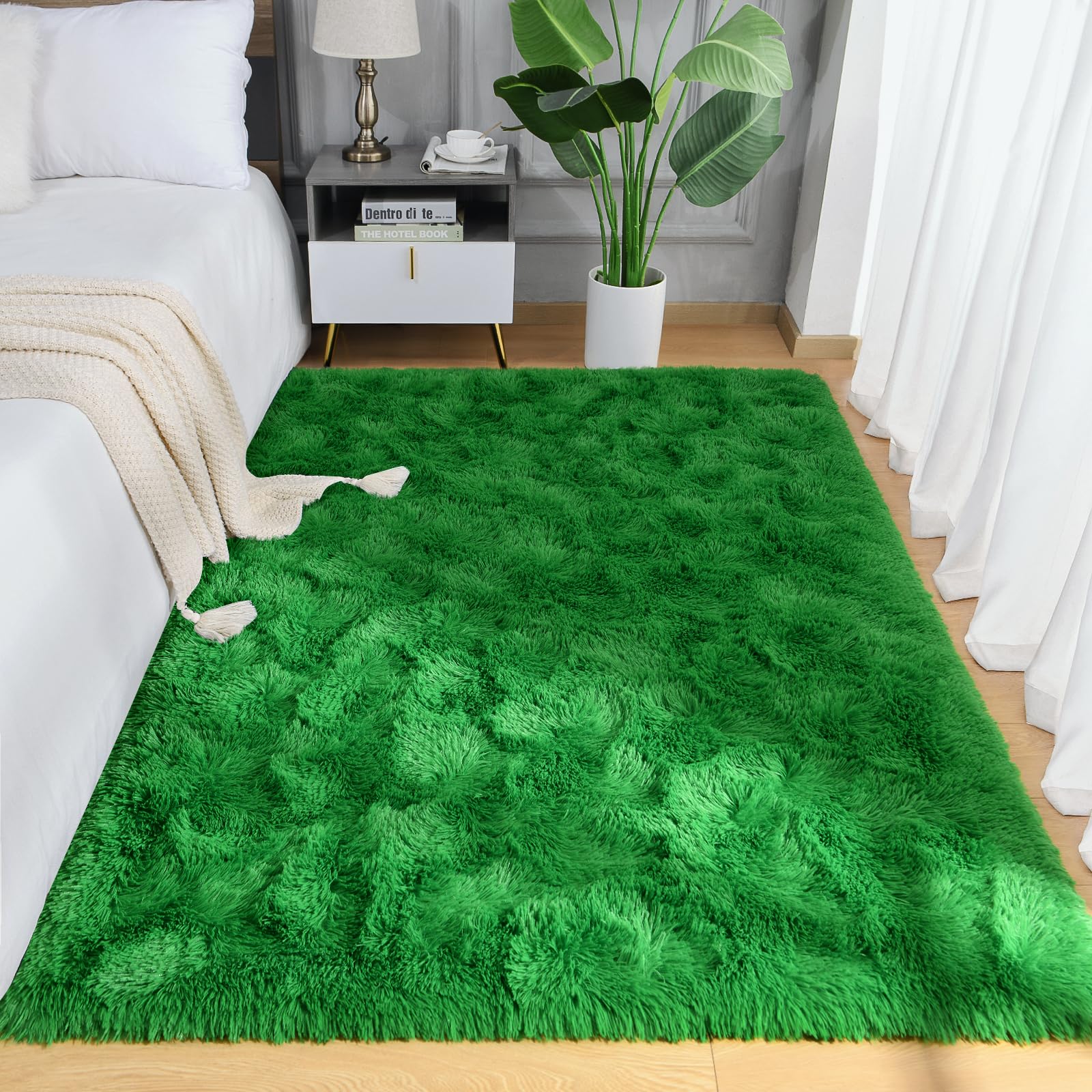 AROGAN Luxury Soft Shaggy Rugs Carpets, 3x5 Feet Bedroom Rug Indoor Plush Area Rugs for Living Room, Green Fluffy Rug for Kids G