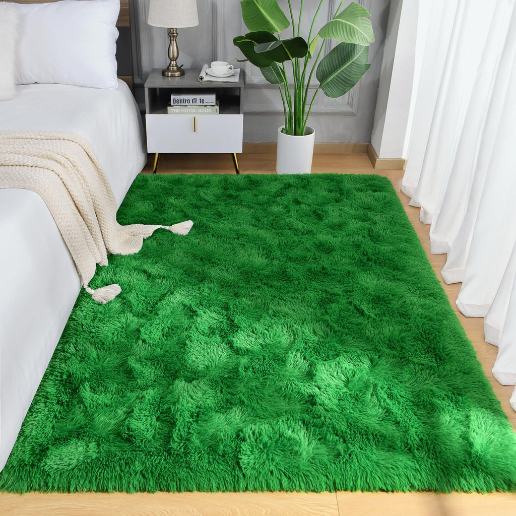 Arogan Luxury Soft Shaggy Rugs Carpets, 5X8 Feet Bedroom Rug Indoor Plush Area Rugs For Living Room, Green Fluffy Rug For Kids G