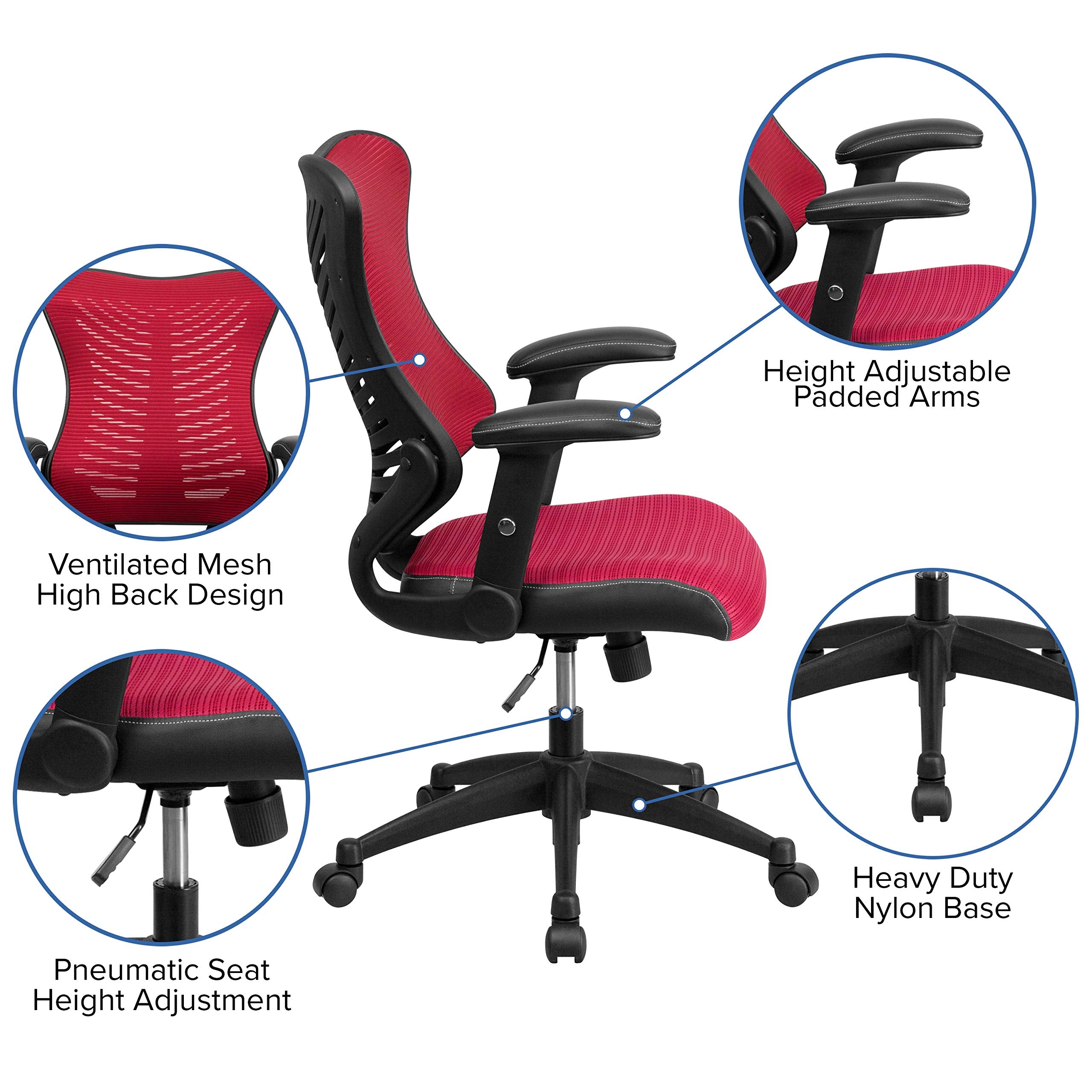Flash Furniture Kale High Back Designer Burgundy Mesh Executive Swivel Ergonomic Office Chair with Adjustable Arms