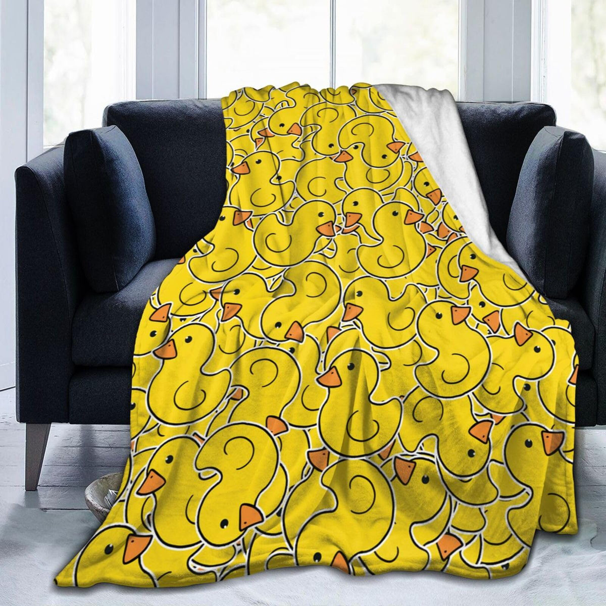 Socira Duck Flannel Fleece Blankets, Cute Yellow Ducks Gifts Throw Blanket For Living Room Car Office, Foldable Rubber Duck Gift