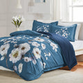 Sleep Zone Bedding Duvet Cover Sets Printed Floral 120Gsm Ultra Soft Zipper Closure Corner Ties, Classic Peony Blue, Full/Queen