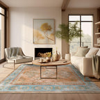 Ashler Boho Rug, 6x9 Area Rugs, Vintage Rugs, Large Area Rug, Rugs for Living Room, Bedroom, Kitchen, Dinner, Orange/Teal/Terrac