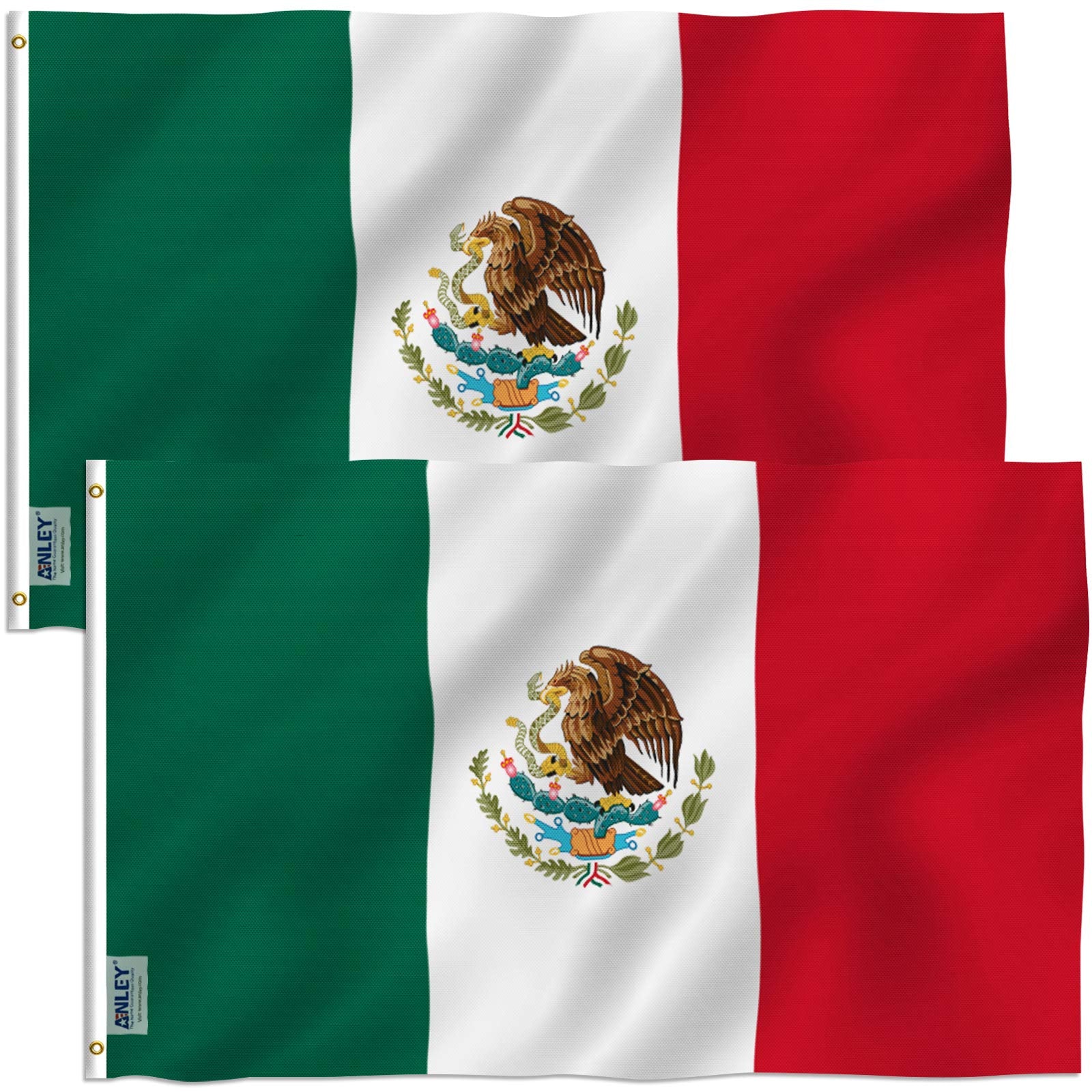 Anley Pack Of 2 Fly Breeze 3X5 Foot Mexico Flag - Vivid Color And Fade Proof - Canvas Header And Double Stitched - Mexican Mx Na