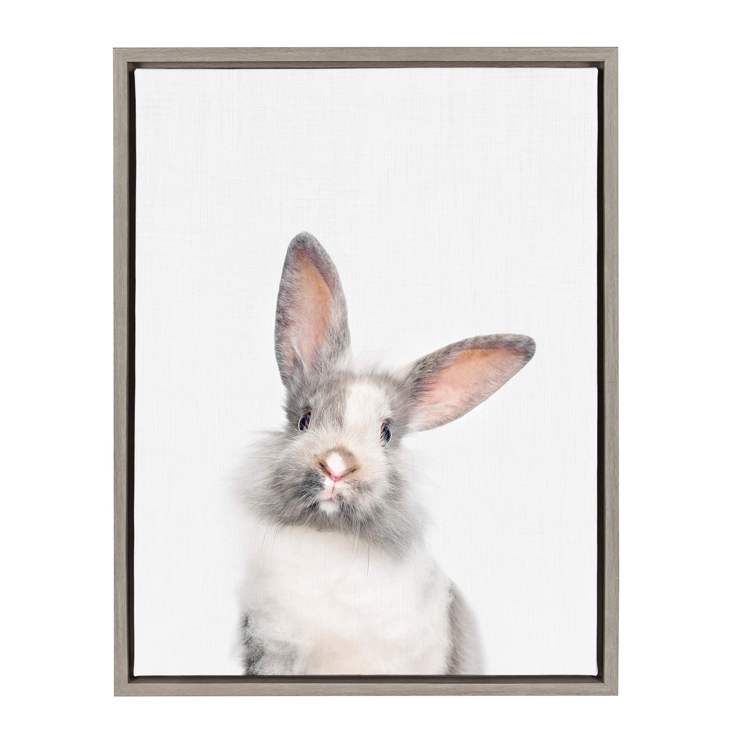 Kate and Laurel Sylvie Baby Bunny Rabbit Animal Print Portrait Framed Canvas Wall Art by Amy Peterson, 18x24 Gray
