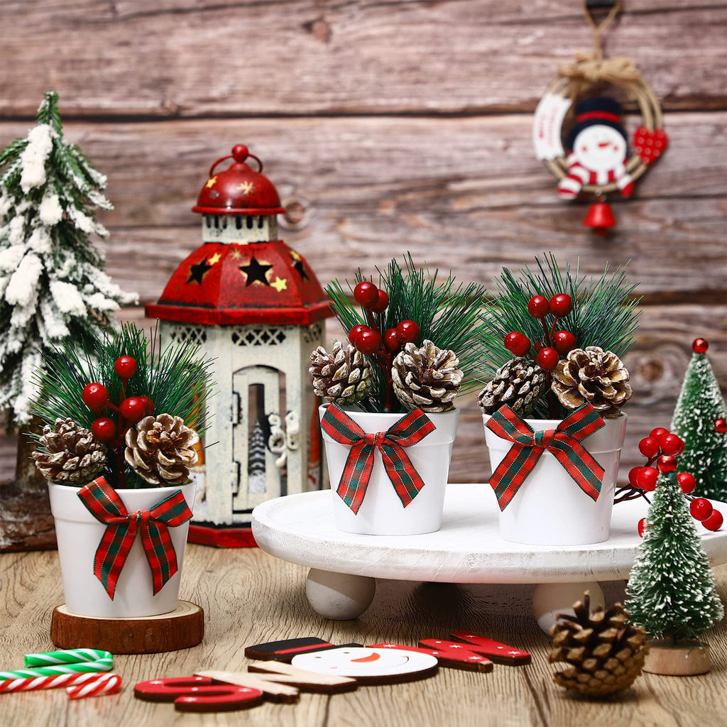 Jexine 3 Set Christmas Tiered Tray Decor Mini Potted Eucalyptus Decor Farmhouse Plant Decor Items For Tiered Trays Farmhouse Art