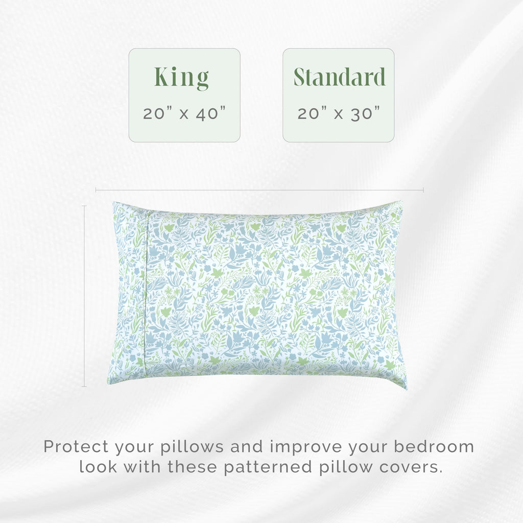 Elegant Comfort Ultra Soft Set Of 2 Floral Print Pillowcases - 1500 Premium Hotel Quality Microfiber, Soft And Smooth Envelope Closure 2-Piece Pillow Covers - King, Green Anita