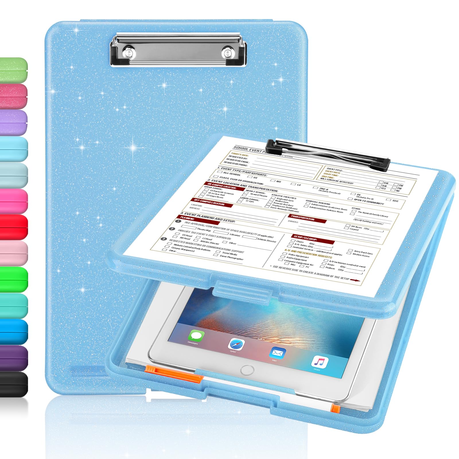 Sooez Glitter Clipboard With Storage, Cute Clip Boards 8.5X11 With Storage, Sparkle Plastic Clipboard Folder For Women, Nurse Ac