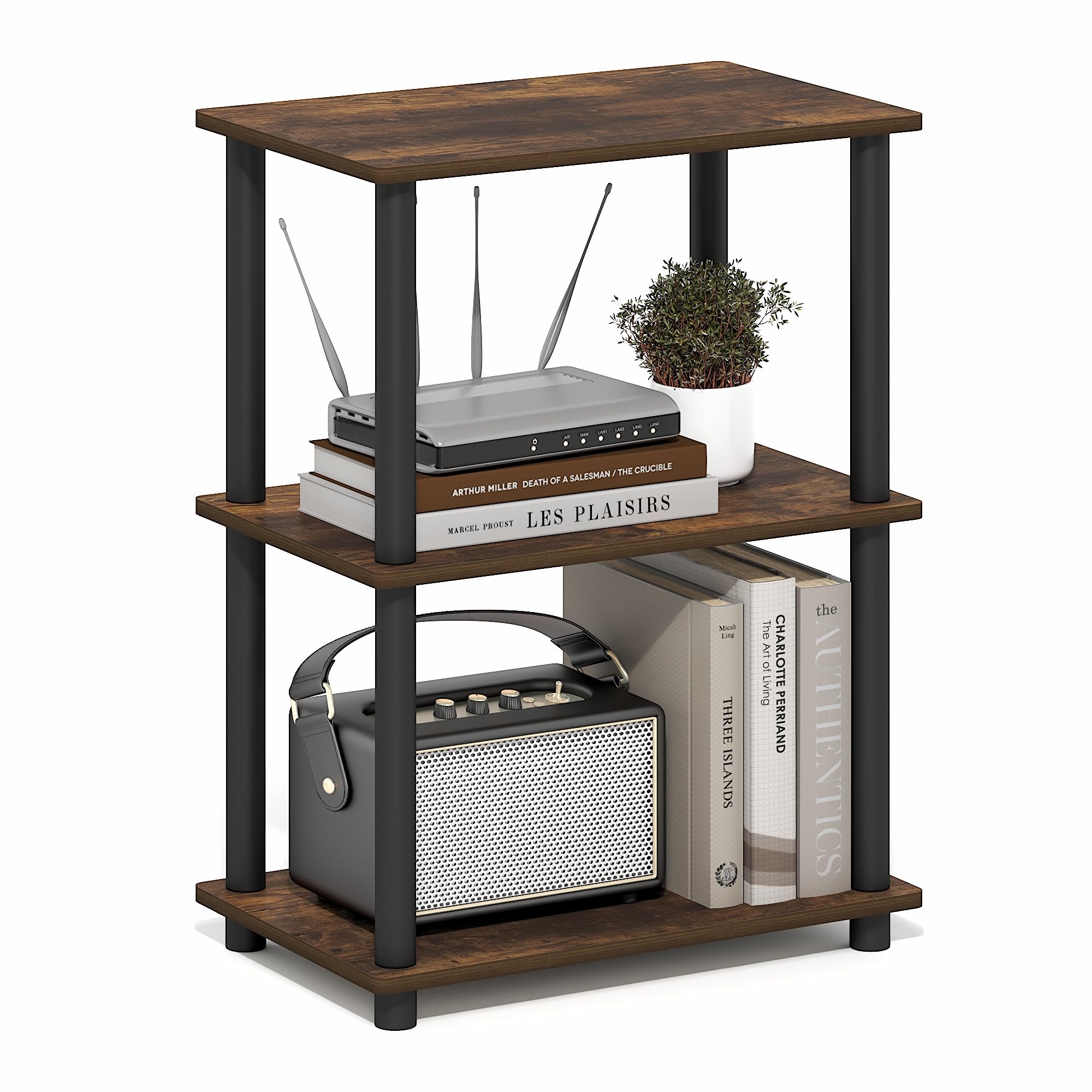 Furinno Turn-N-Tube Storage Shelves, 3-Tier Open Frame Book Shelf, Standing Corner Shelf, Toolless Open Shelves, for Organizatio