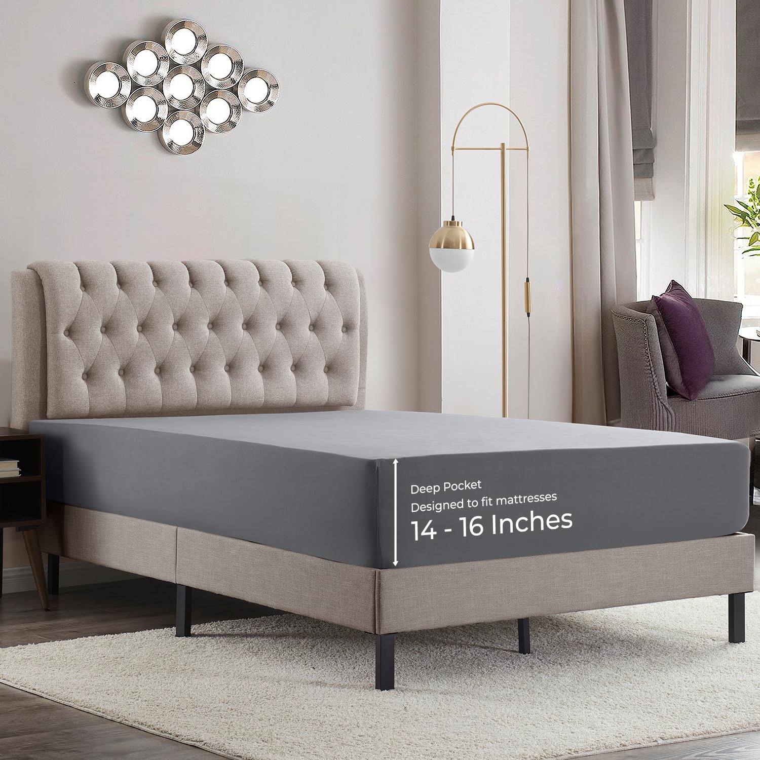 Empyrean Full Size Fitted Sheet, Ultra Soft Microfiber 110 Gsm Deep Pocket Fitted Sheet Only, Moisture Wicking Fits 14 To 16 Inc