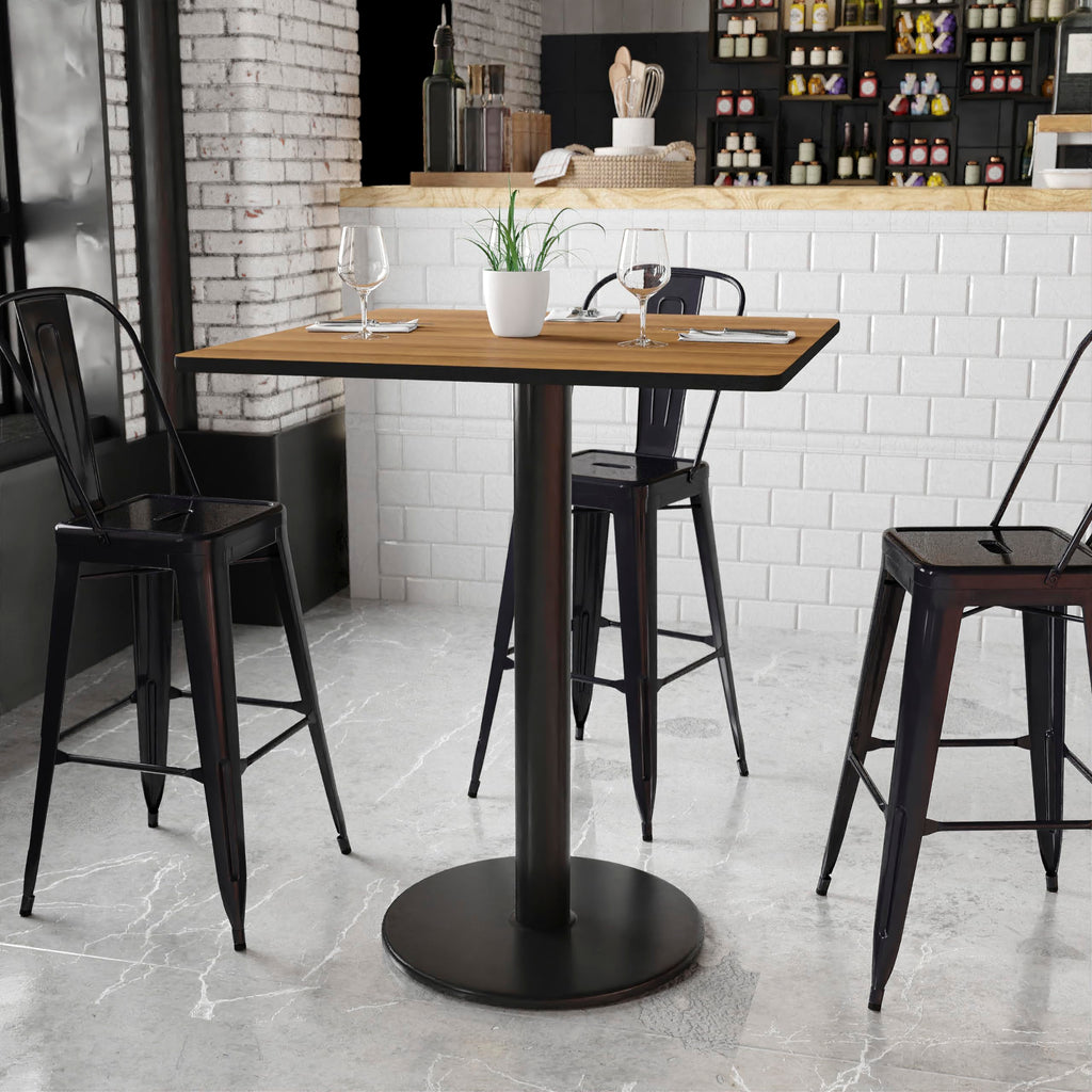 Flash Furniture Stiles 36'' Square Walnut Laminate Table Top With 24'' Round Bar Height Table Base