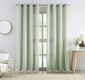 Central Park Green Linen Blend Semi Sheer Curtain Panel With 8 Grommets, Flax Farmhouse Rustic Light Filtering Window Treatment