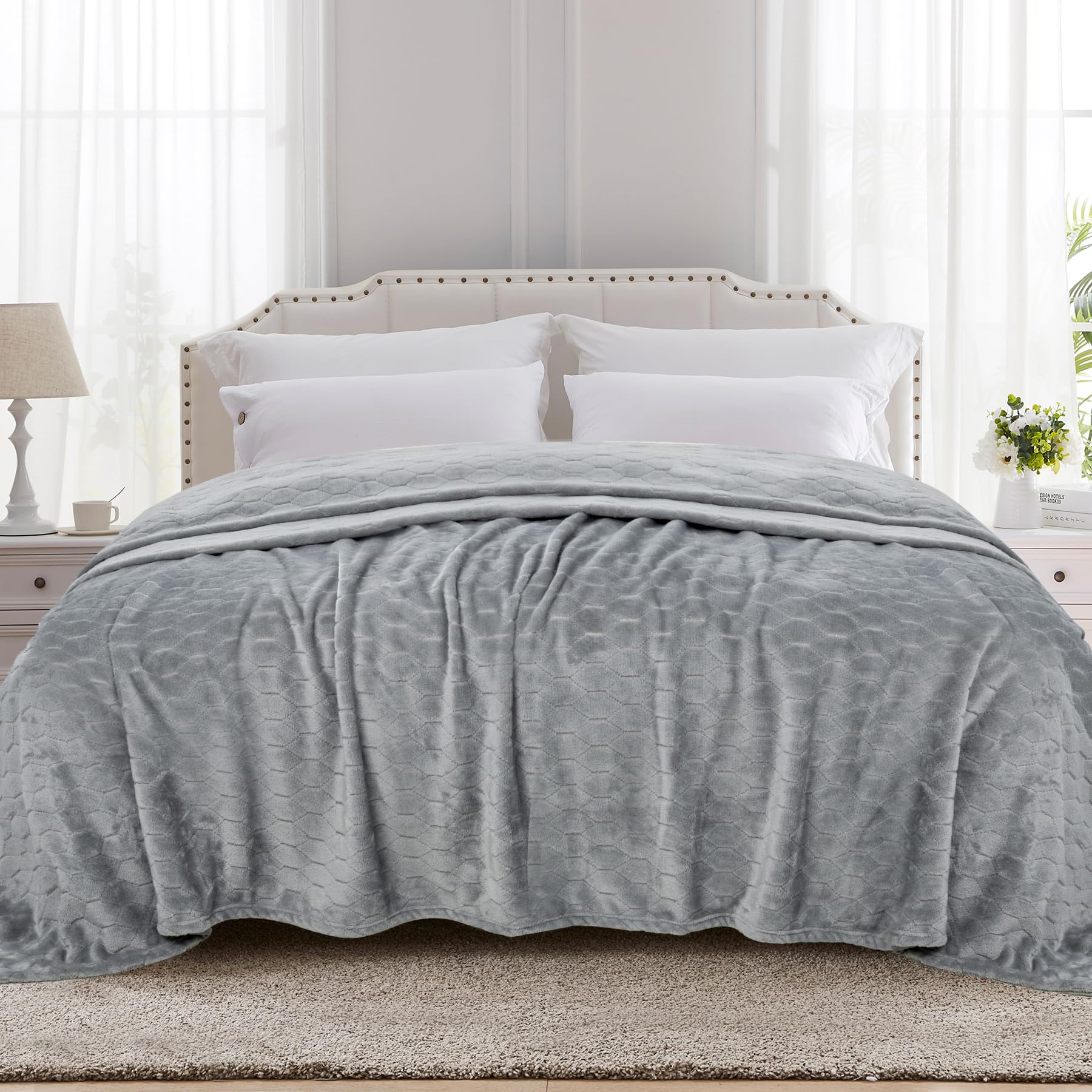 Toonow Fleece Bed Blanket Queen Size 90X90 Inches, Super Soft Fluffy Fuzzy Plush Blanket Geometric Pattern Cozy Microfiber Flann