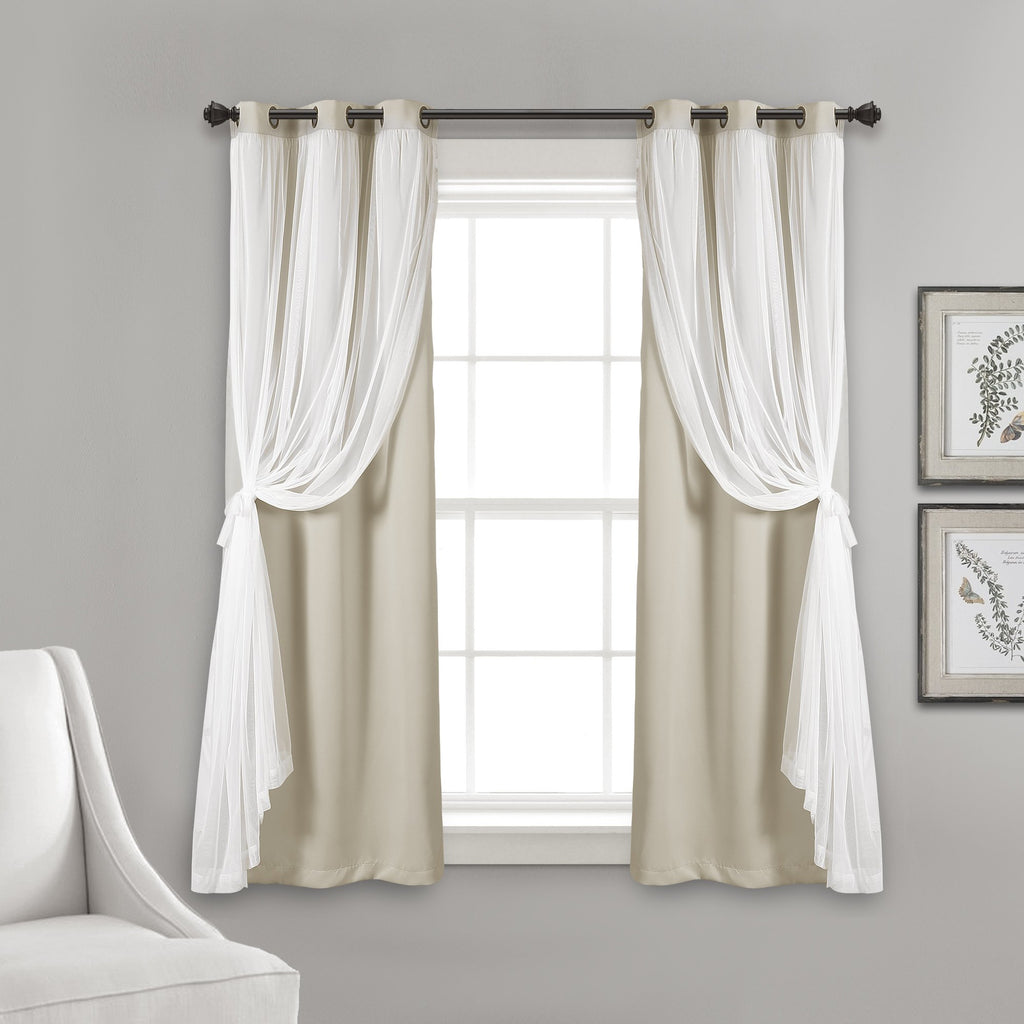Lush Decor Sheer Grommet Curtains With Insulated Blackout Lining, Window Curtain Panels, Pair, 38''W X 63''L, Wheat - Curtain Wi