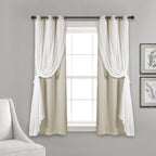 Lush Decor Sheer Grommet Curtains With Insulated Blackout Lining, Window Curtain Panels, Pair, 38''W X 63''L, Wheat - Curtain Wi