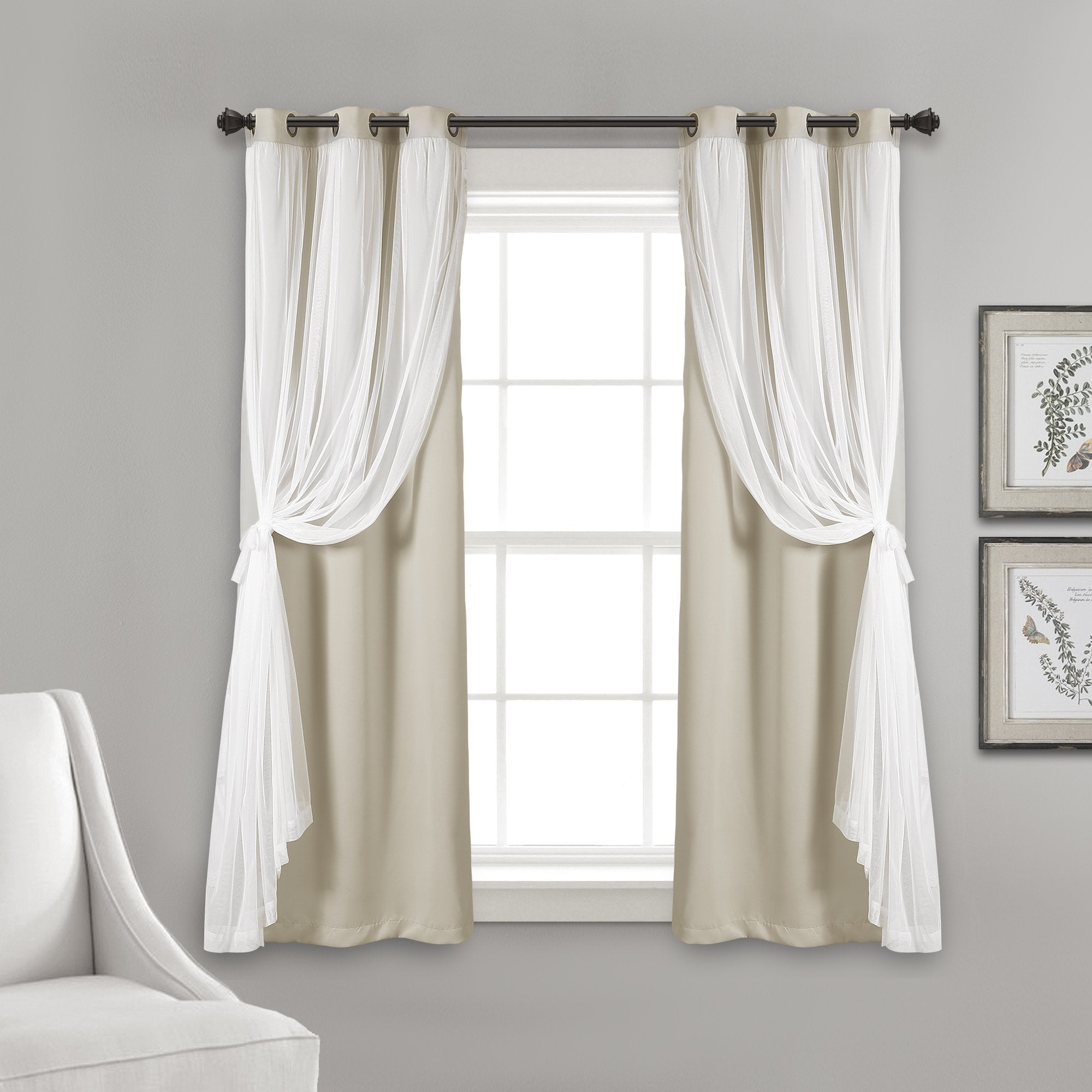 Lush Decor Sheer Grommet Curtains With Insulated Blackout Lining, Window Curtain Panels, Pair, 38''W X 63''L, Wheat - Curtain Wi