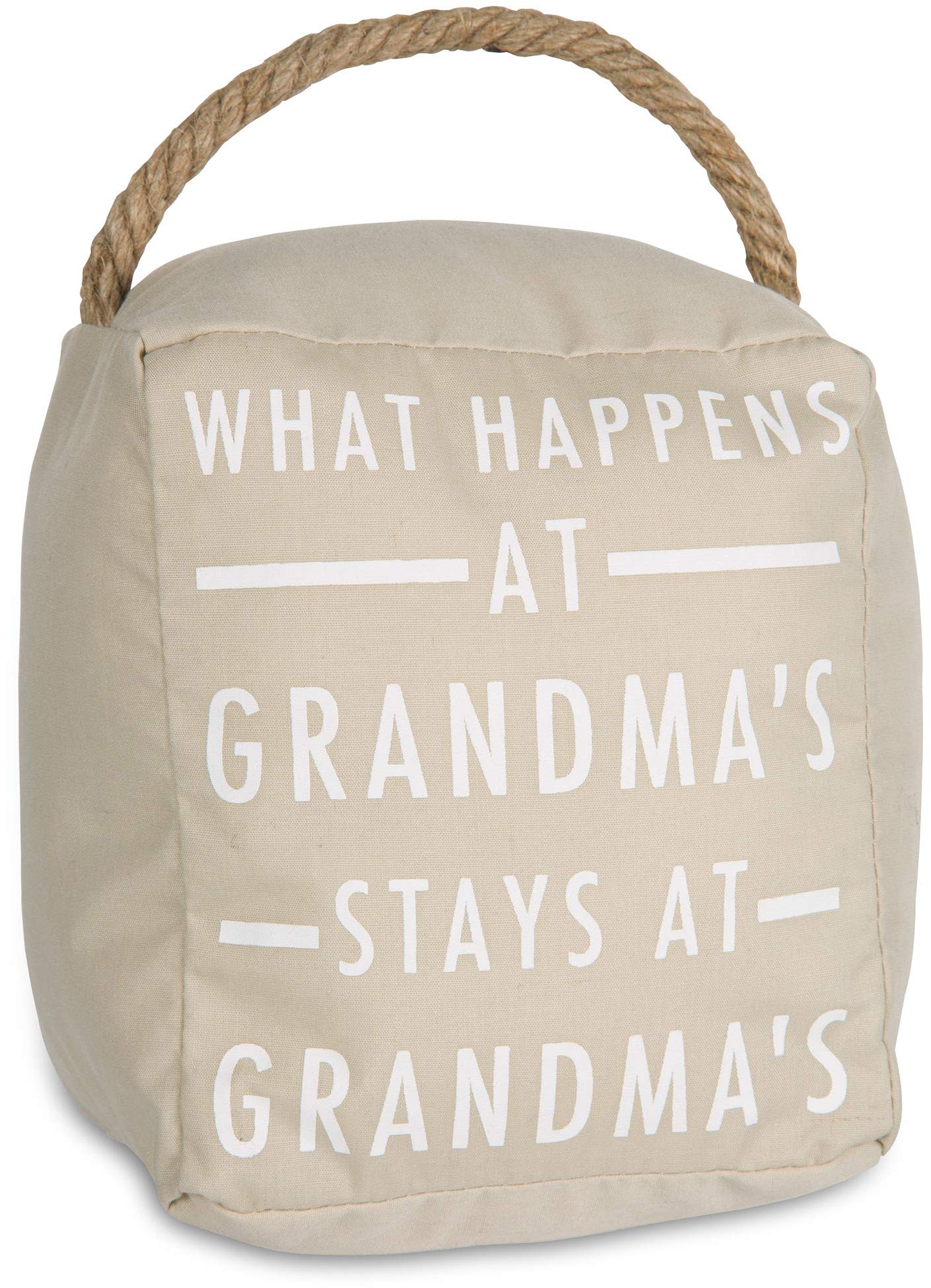 Pavilion Gift Company Open Door Decor - What Happens At Grandma'S Stays At Grandma'S Cream Door Stopper With Handle, Off White