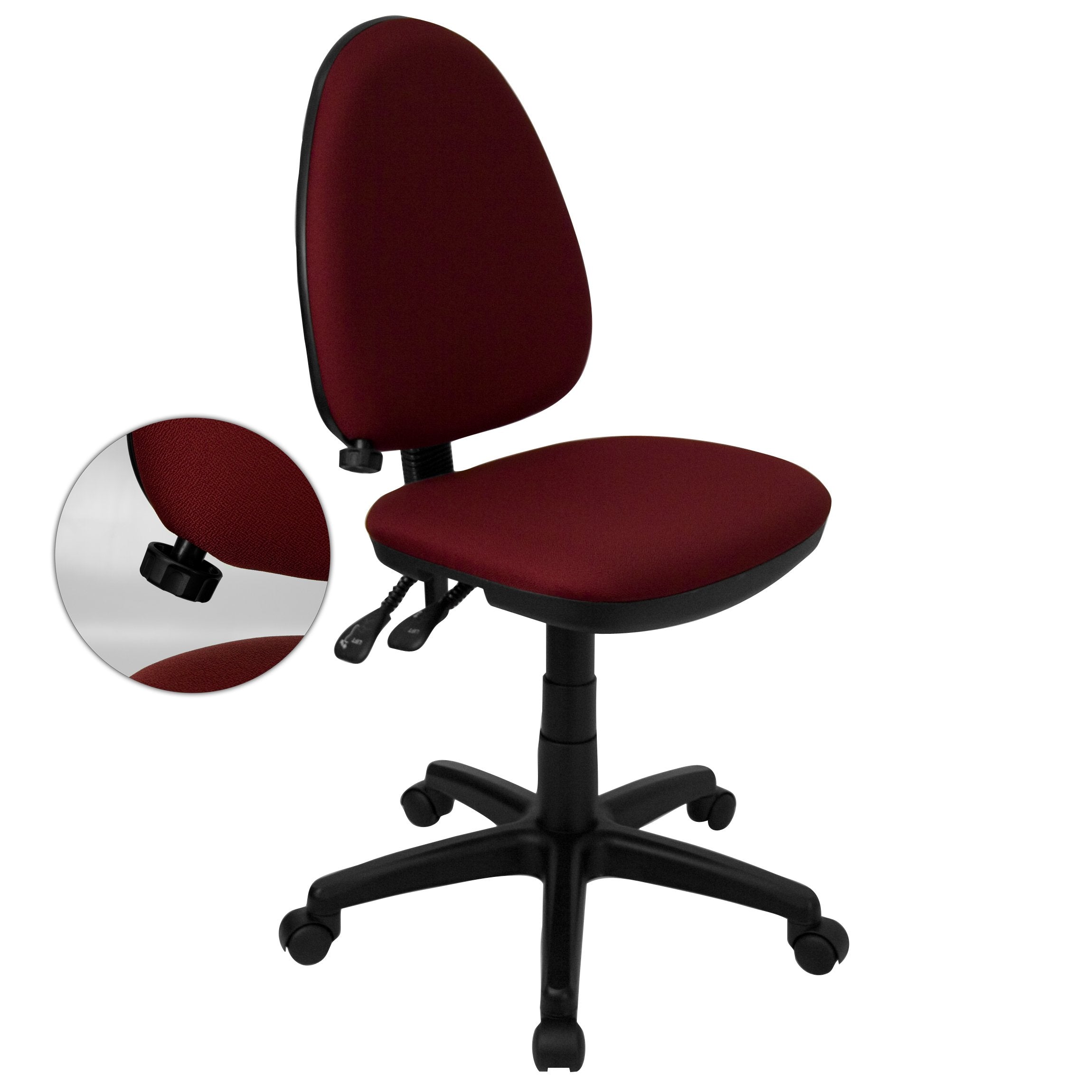 Flash Furniture Mid-Back Burgundy Fabric Multifunction Swivel Ergonomic Task Office Chair with Adjustable Lumbar Support