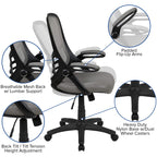 Flash Furniture Porter High-Back Swivel Office Chair With Adjustable Lumbar Support And Seat Height, Ergonomic Mesh Desk Chair With Flip-Up Armrests, Gray/Black