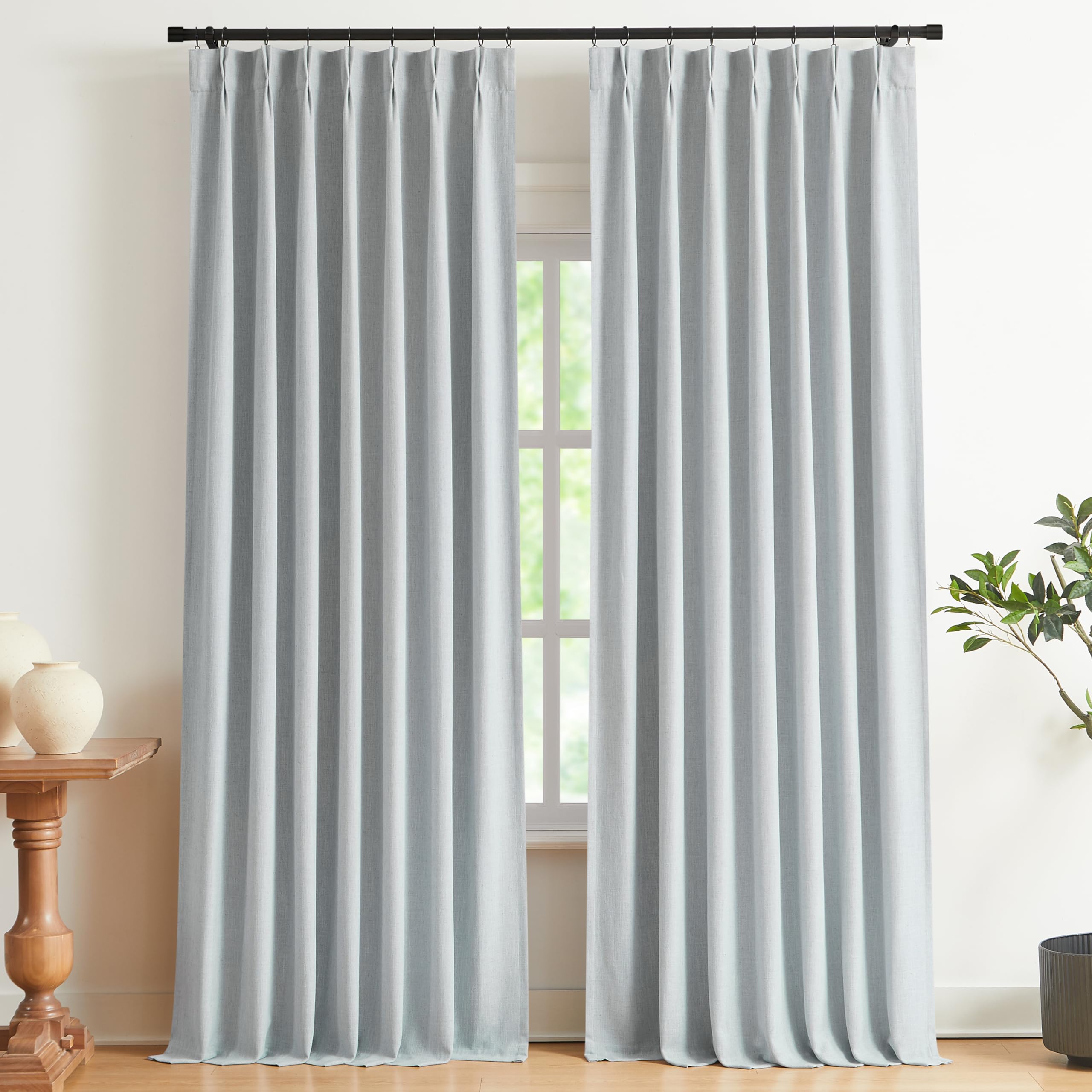 Vision Home Pinch Pleated Full Blackout Curtains Linen Blended Room Darkening Window Curtains 84 Inch For Living Room Bedroom Th