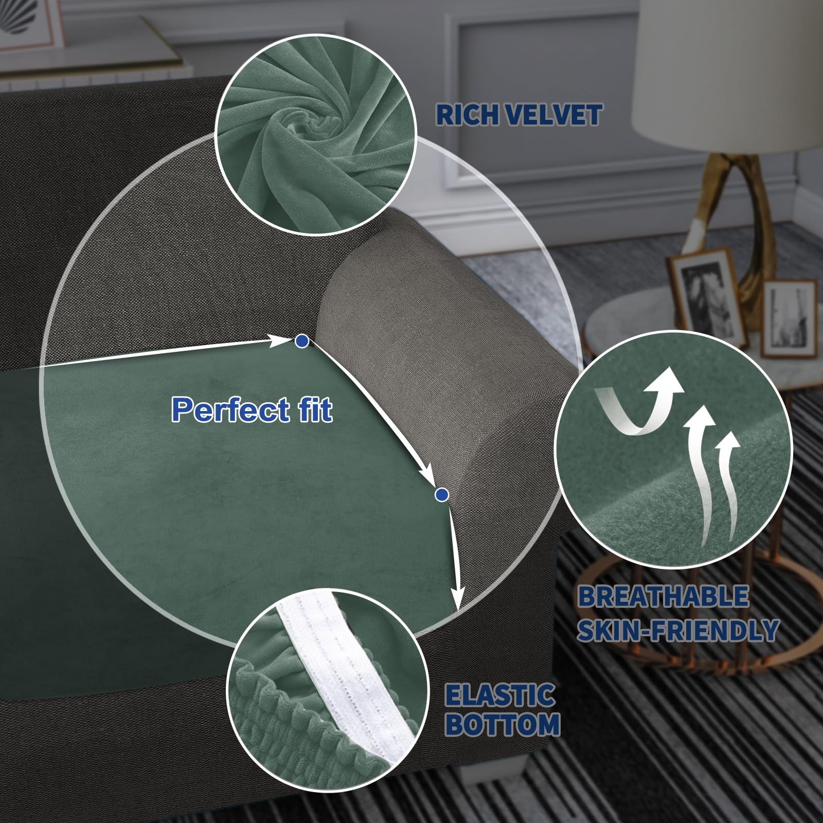 Maxijin Velvet Stretch Seat Cushion Covers Couch Cushion Cover For Individual Cushions Sofa Seat Cushion Slipcovers With Elastic