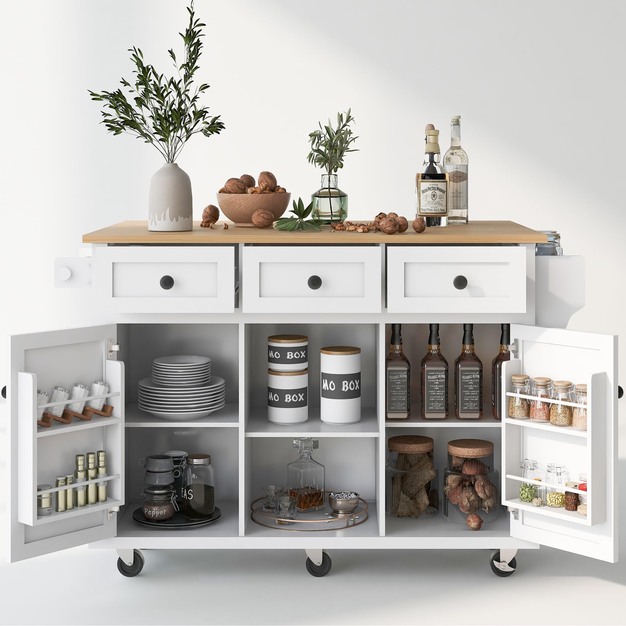 LUMISOL Kitchen Island on Wheels with Drop Leaf, Rolling Kitchen Cart with Internal Storage Racks, Wood Portable Trolley Island 