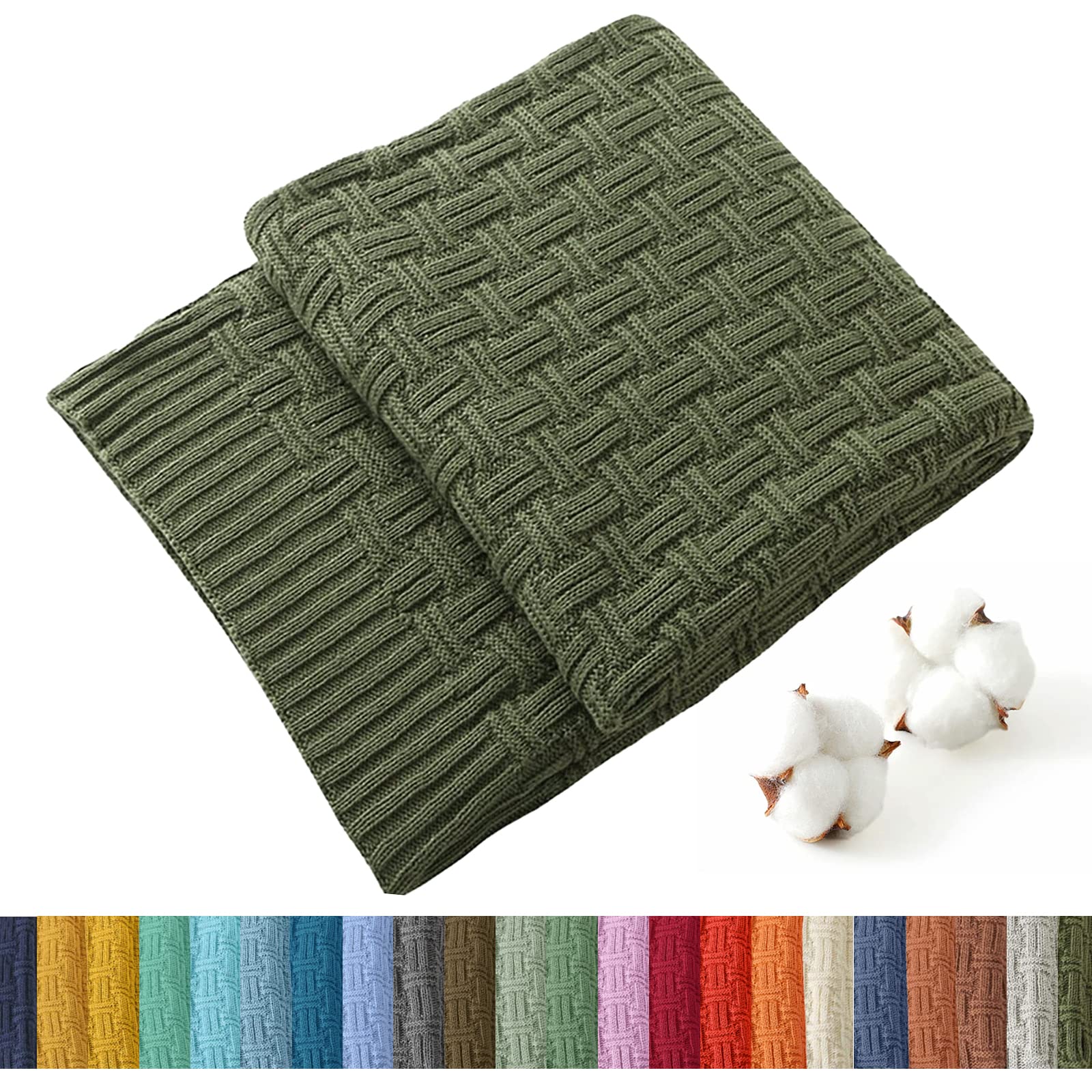 Treely 100% Cotton Knitted Throw Blanket Couch Cover Blanket(60 X 80 Inches, Green Forest)