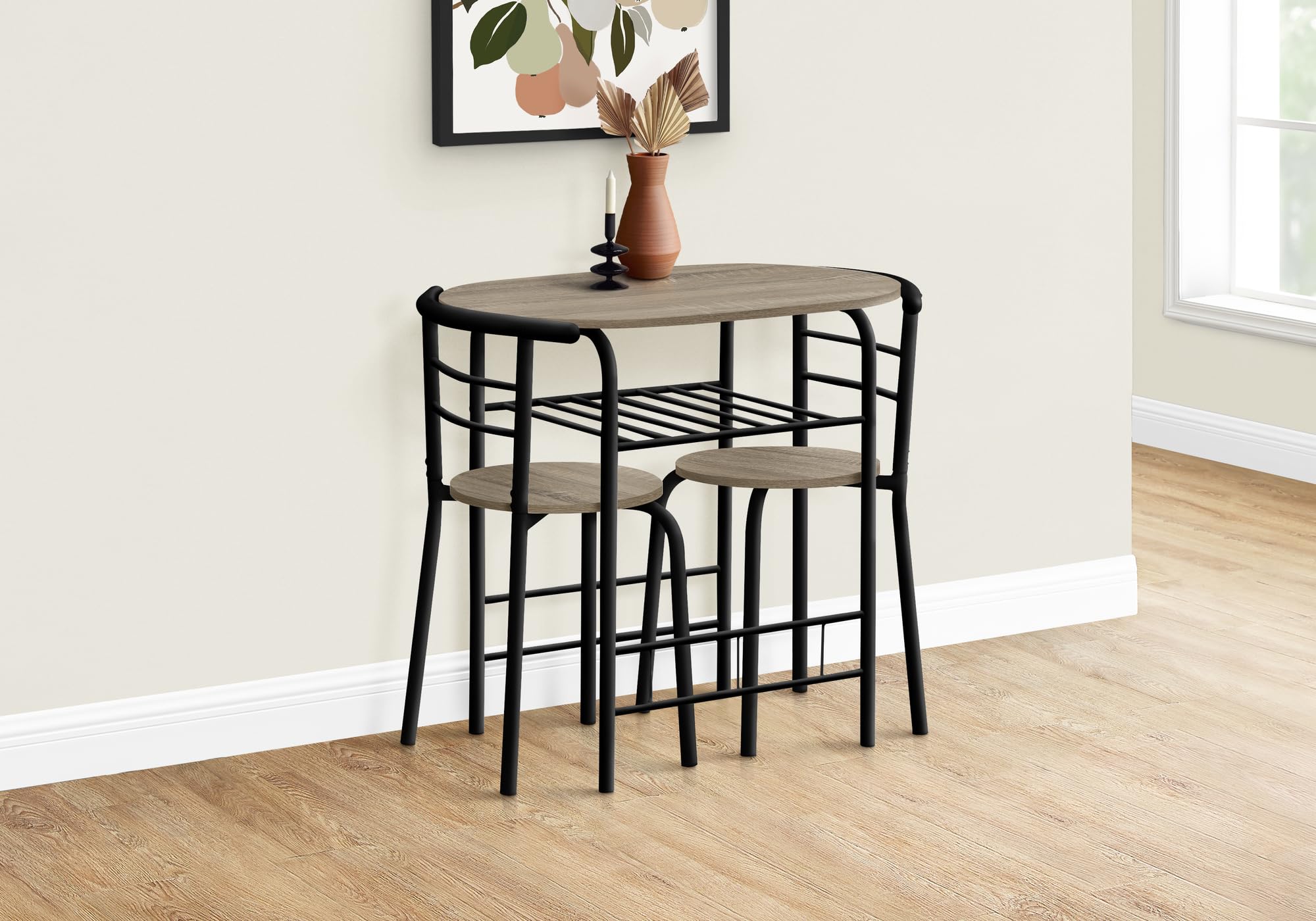 Monarch Specialties 1206 Dining Table, 3Pcs Set, Small, 32&Quot; L, Kitchen, Metal, Laminate, Brown, Black, Contemporary, Modern Set-3Pcs Dark Taupe Top, 31.5&Quot; L X 20.75&Quot; W X 29.25&Quot; H