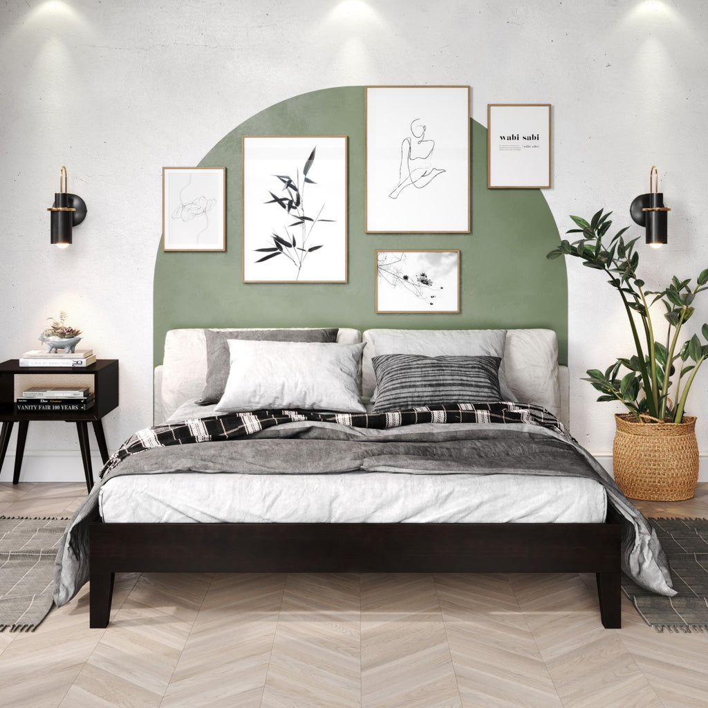 Steve Silver Furniture Nix Queen Platform Bed, 28-Slat Dual Zone Support, Contemporary, Farmhouse, Mid-Century, Modern, Traditional, Solid Pine Wood, 82.01" L x 62.48" W x 12.24" H, Black