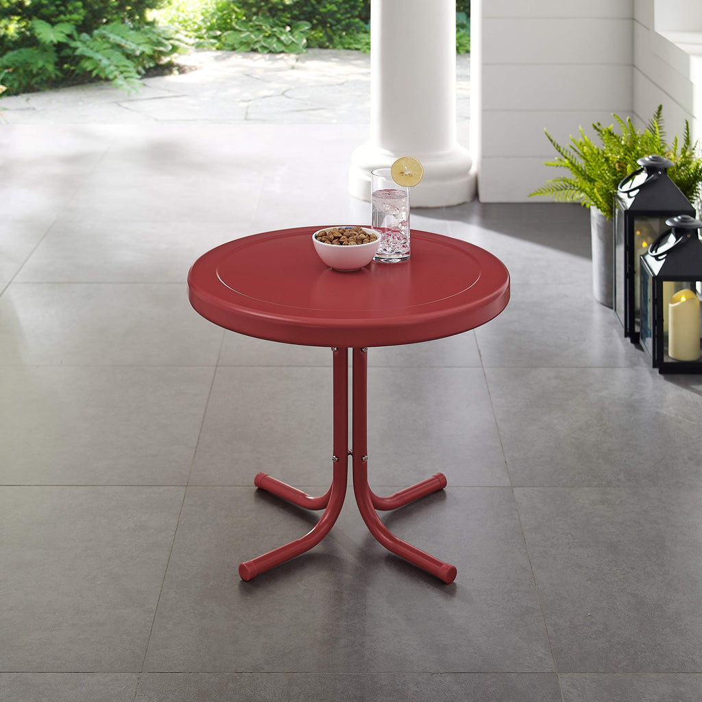 Crosley Furniture Gracie Weather Resistant Retro Metal Outdoor Side Table for Patio, Deck, Porch, Coral Red