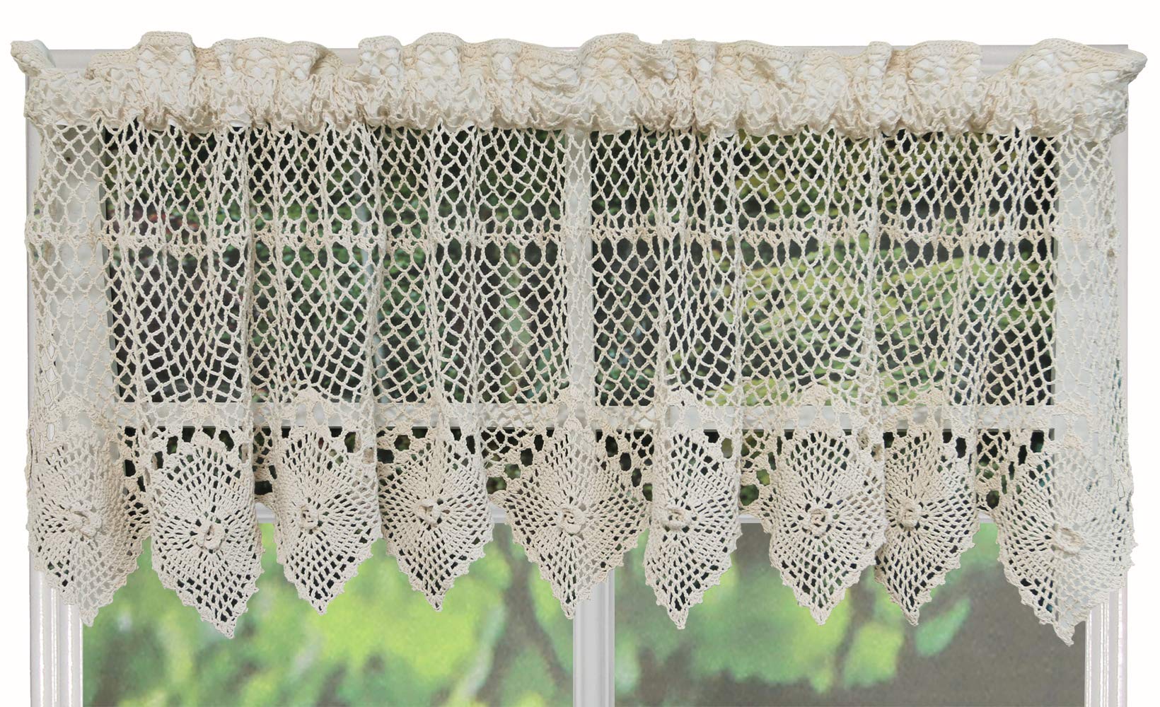 Creative Linens Cotton Crochet Lace Kitchen Curtain Valance Beige Handmade